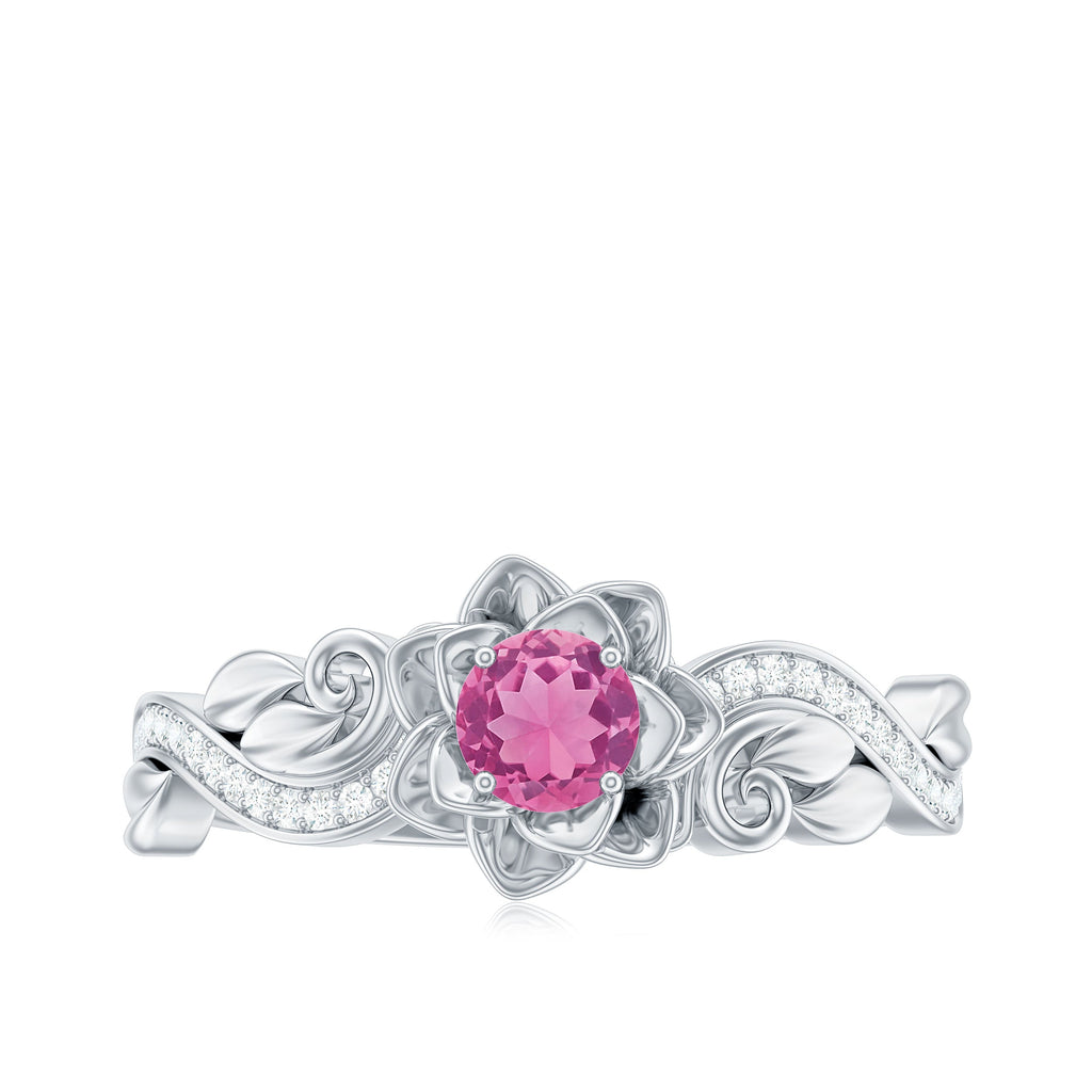 Flower Inspired Pink Tourmaline and Diamond Engagement Ring