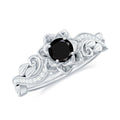 Flower Inspired Created Black Diamond and Diamond Engagement Ring