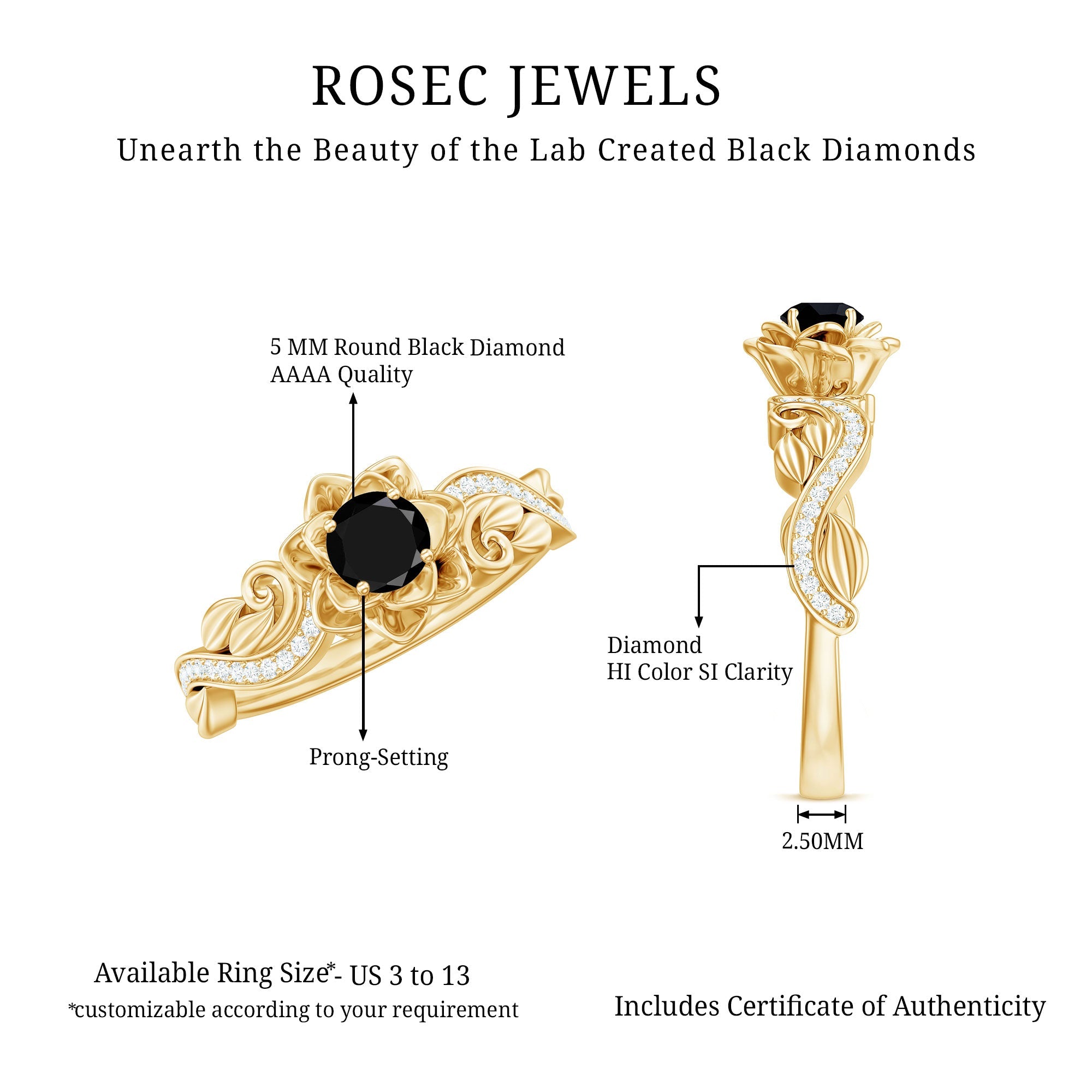 Flower Inspired Created Black Diamond and Diamond Engagement Ring