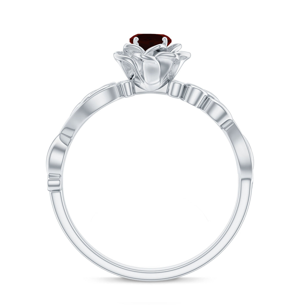 Certified Natural Garnet Rose Flower Engagement Ring with Diamond