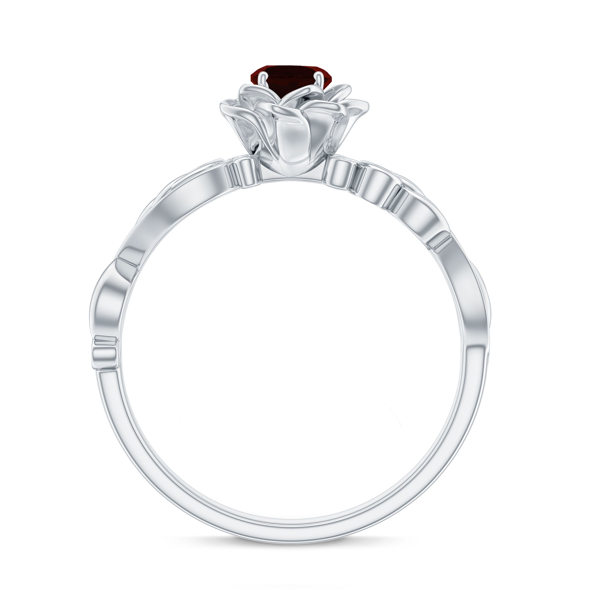Certified Natural Garnet Rose Flower Engagement Ring with Diamond