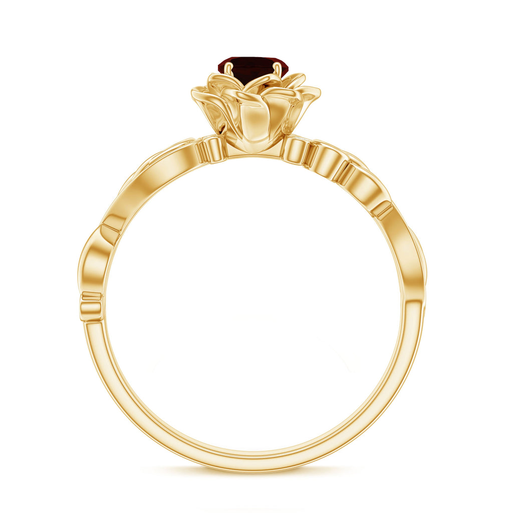Certified Natural Garnet Rose Flower Engagement Ring with Diamond