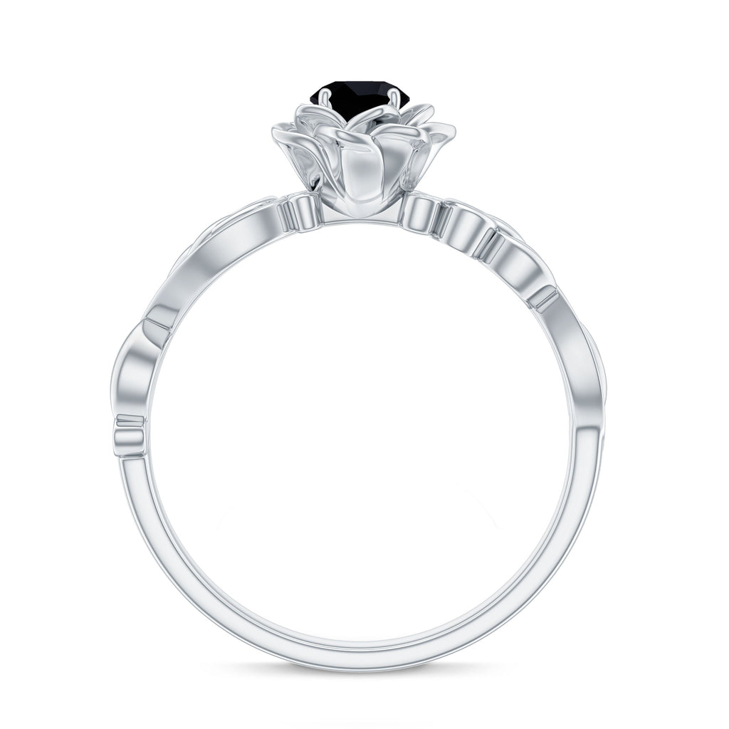 Nature Inspired Black Onyx and Diamond Floral Engagement Ring