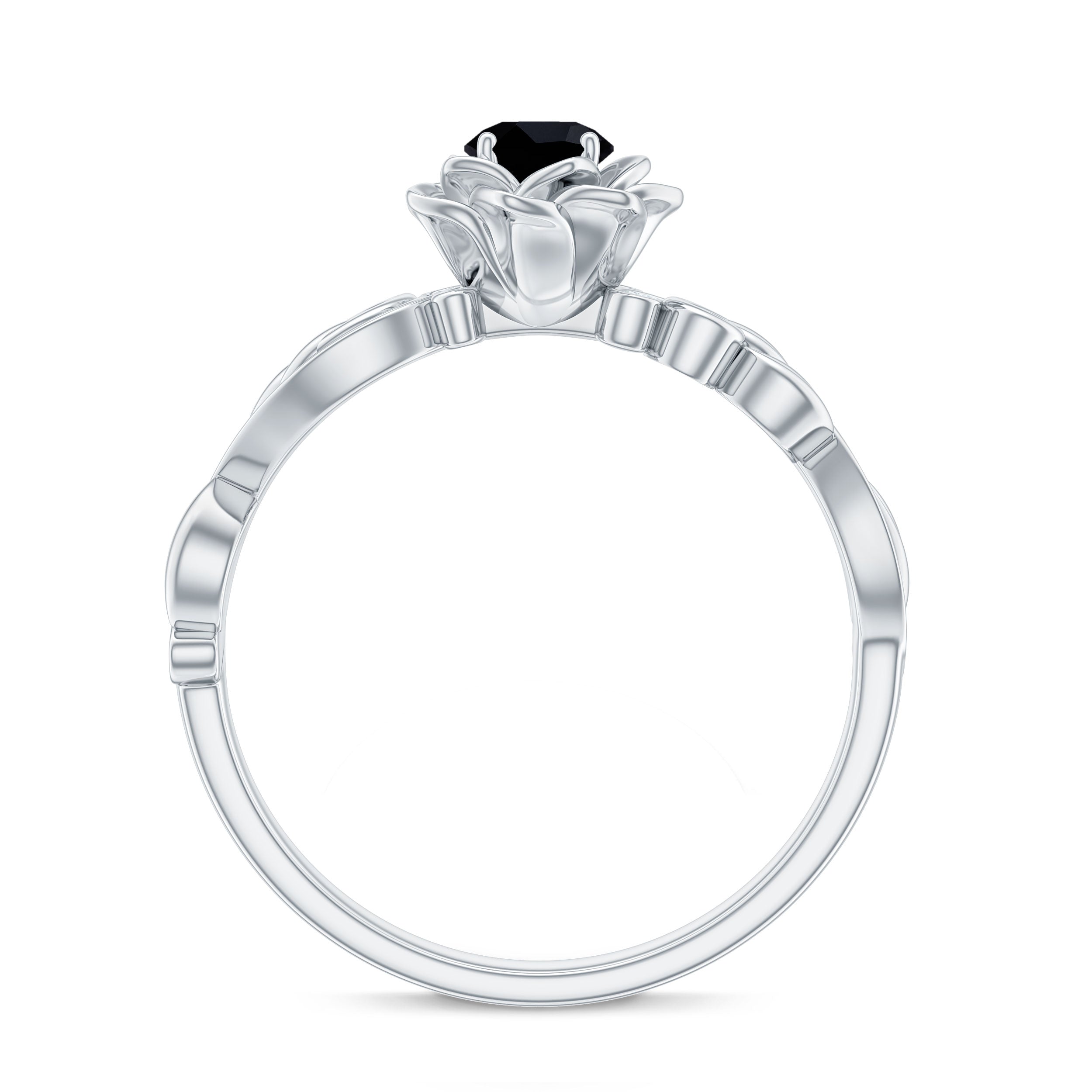 Nature Inspired Black Onyx and Diamond Floral Engagement Ring
