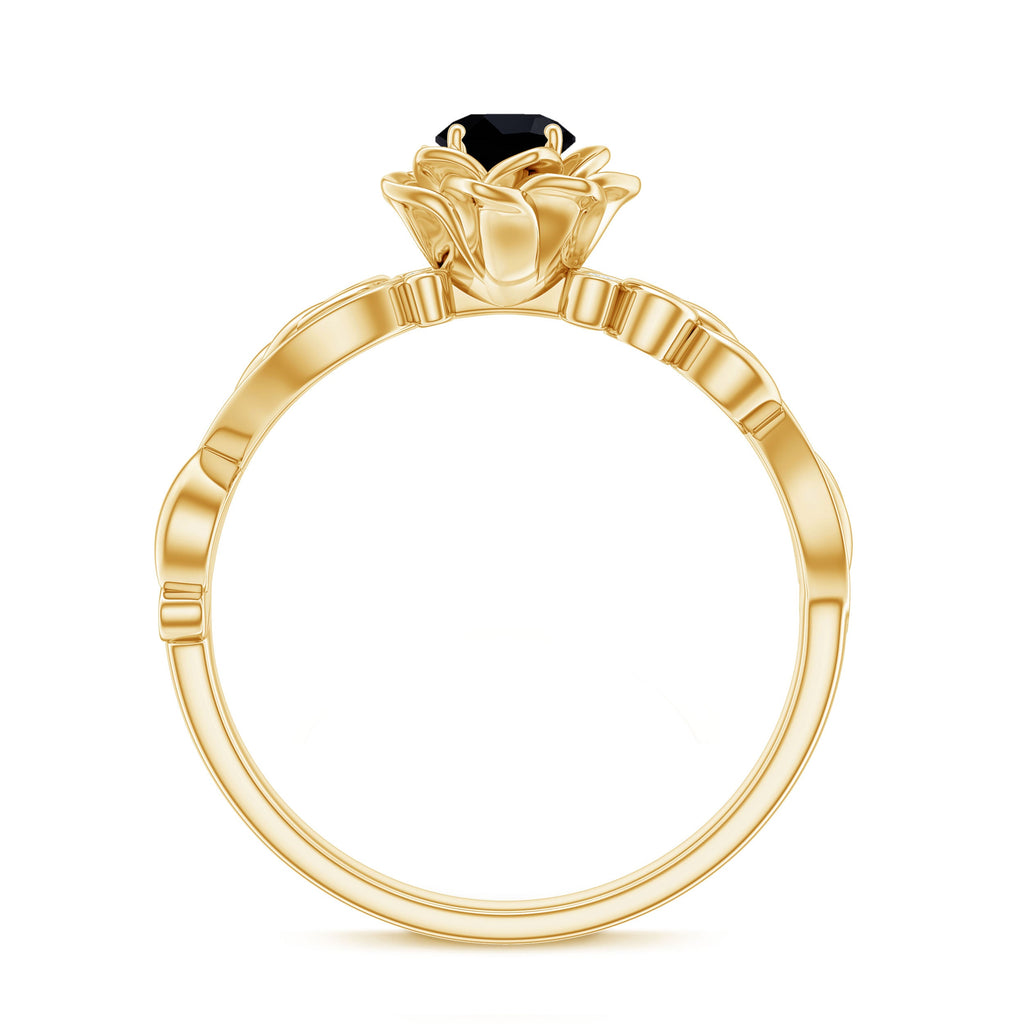 Nature Inspired Black Onyx and Diamond Floral Engagement Ring