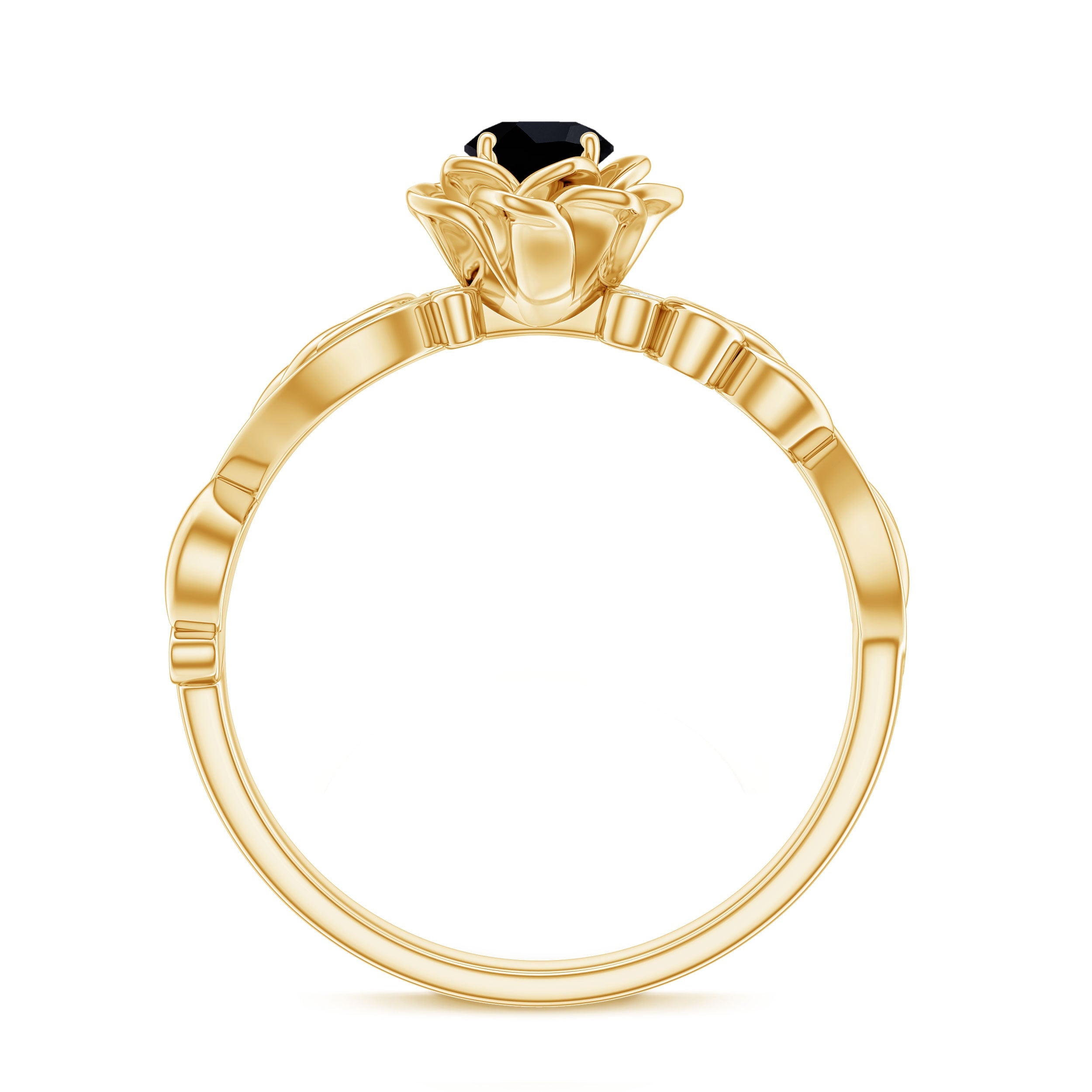 Nature Inspired Black Onyx and Diamond Floral Engagement Ring