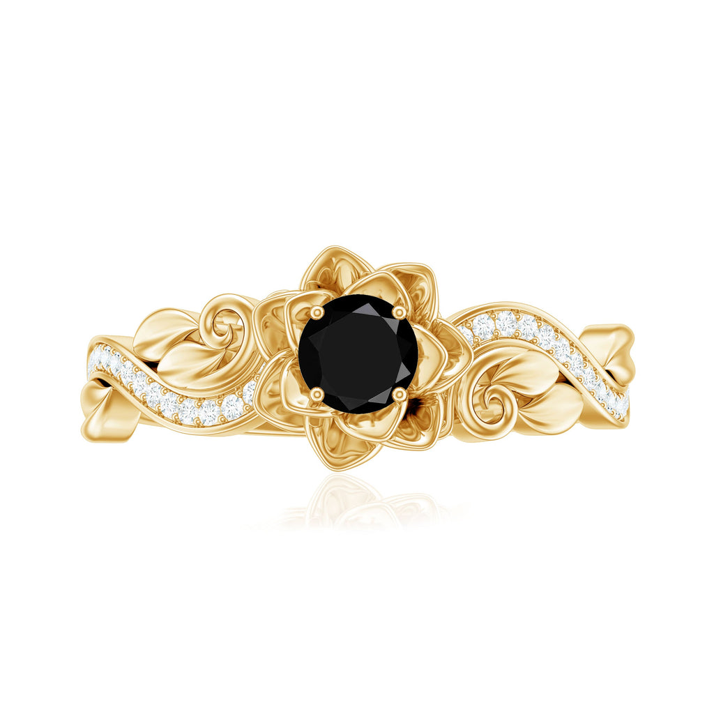 Nature Inspired Black Onyx and Diamond Floral Engagement Ring
