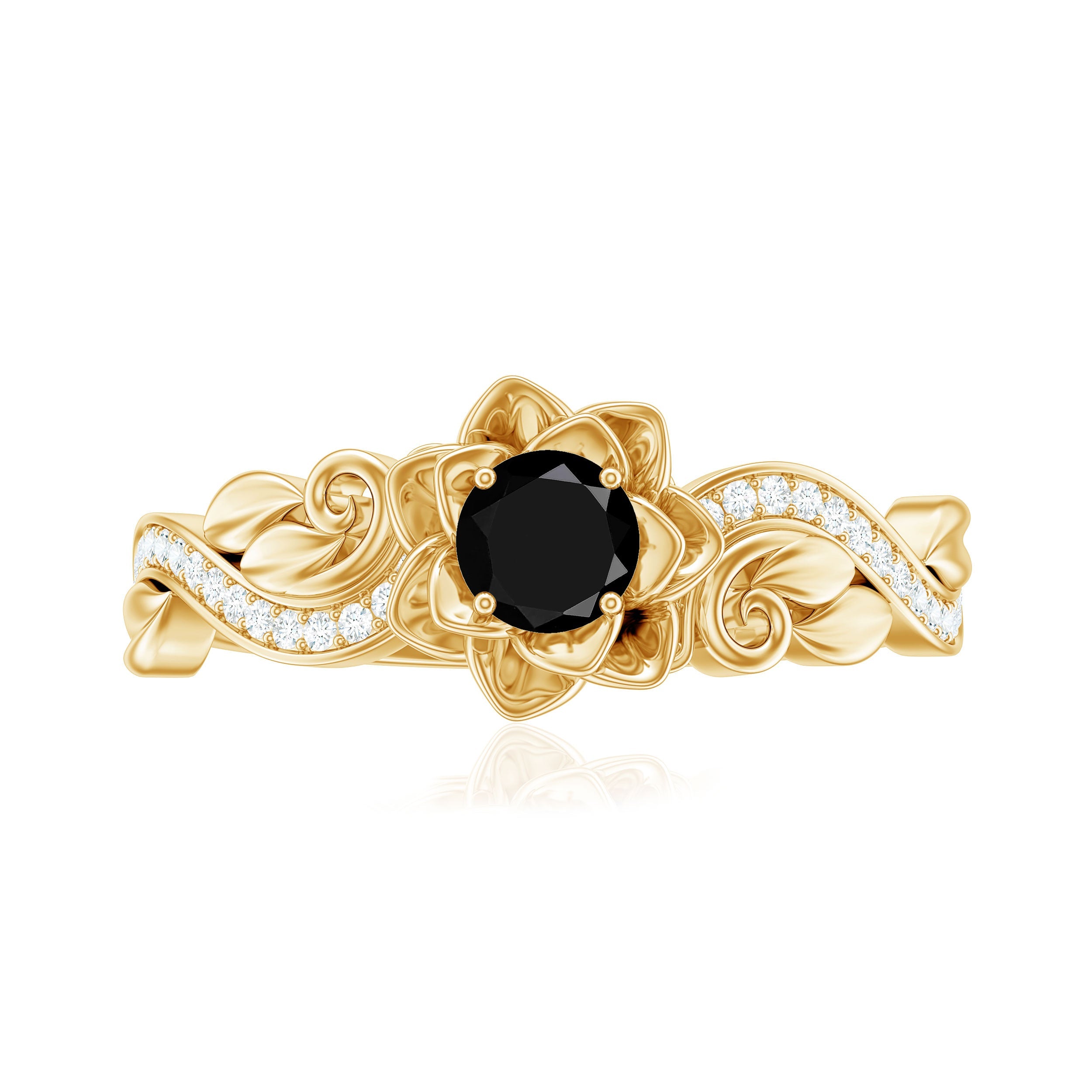 Nature Inspired Black Onyx and Diamond Floral Engagement Ring