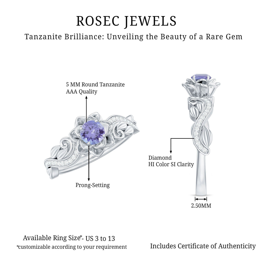Nature Inspired Tanzanite Engagement Ring with Diamond