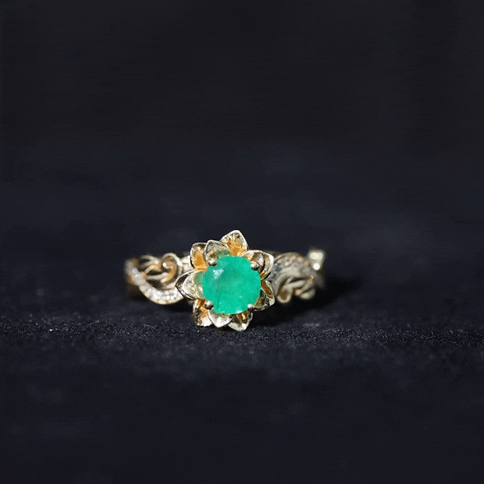 Certified 5 MM Emerald and Diamond Flower Engagement Ring