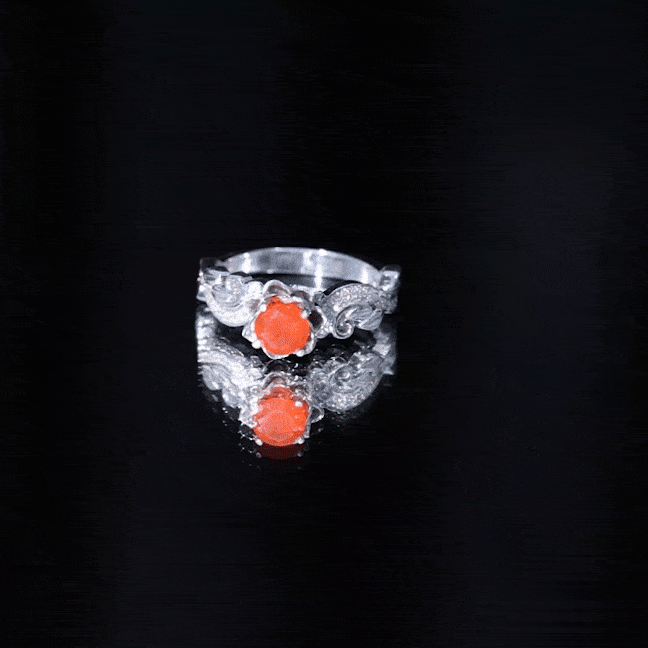 Flower Inspired Fire Opal and Diamond Engagement Ring