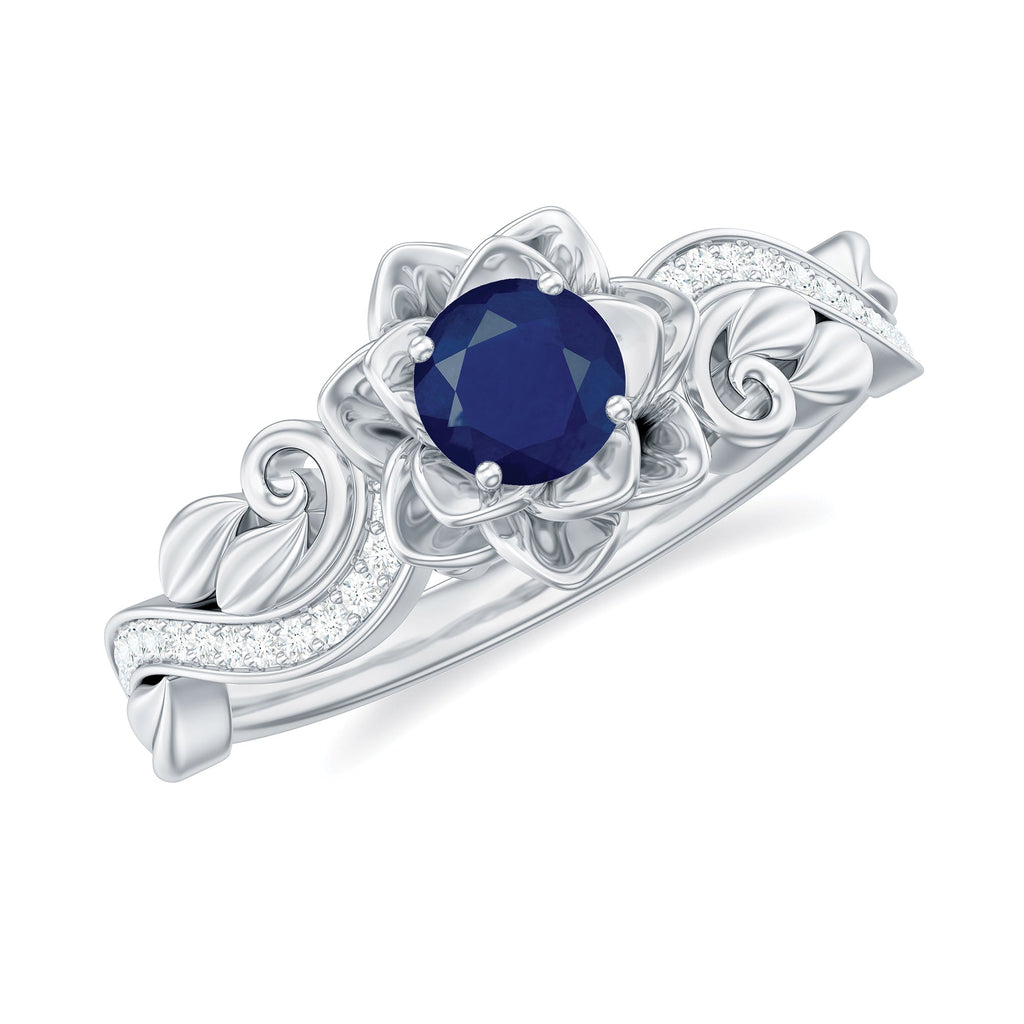 Flower Inspired Blue Sapphire and Diamond Engagement Ring