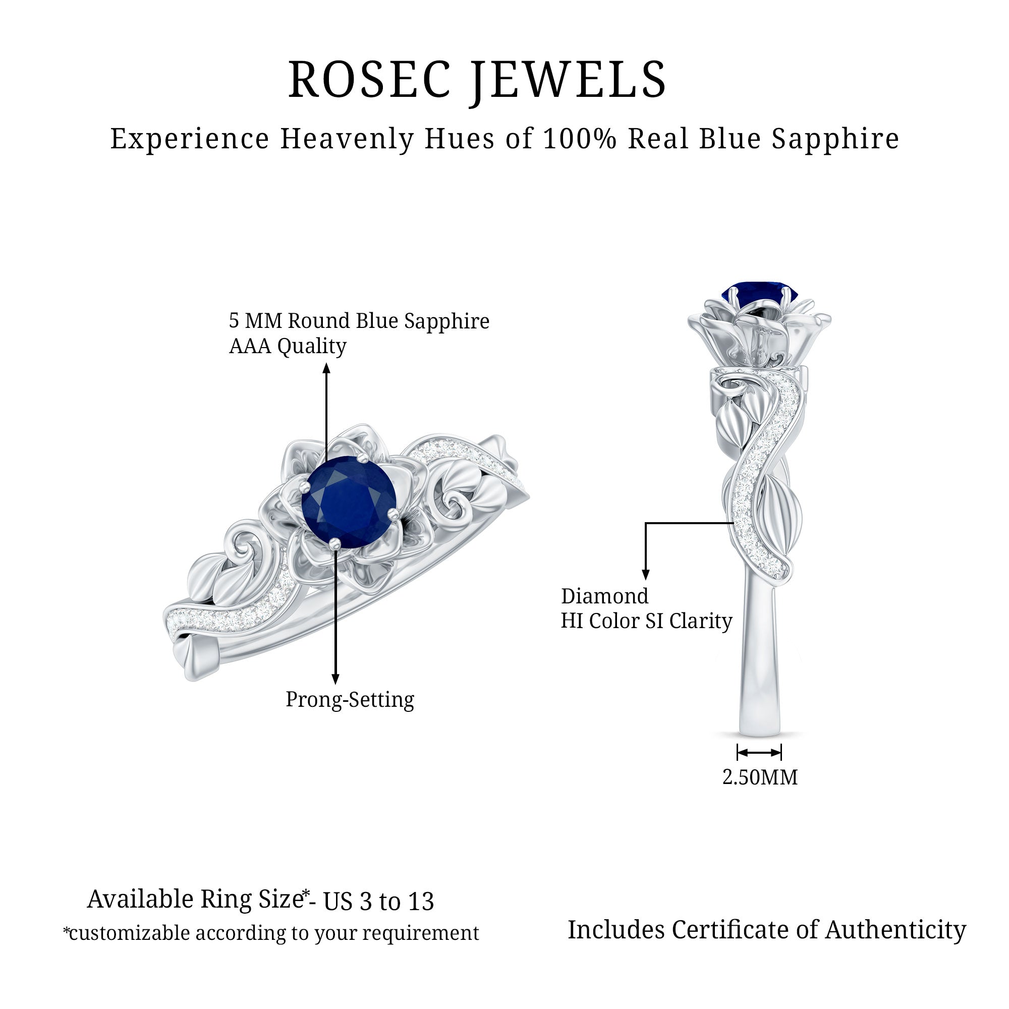 Flower Inspired Blue Sapphire and Diamond Engagement Ring