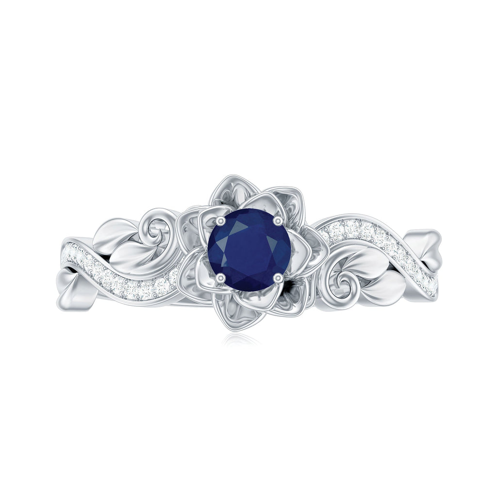 Flower Inspired Blue Sapphire and Diamond Engagement Ring