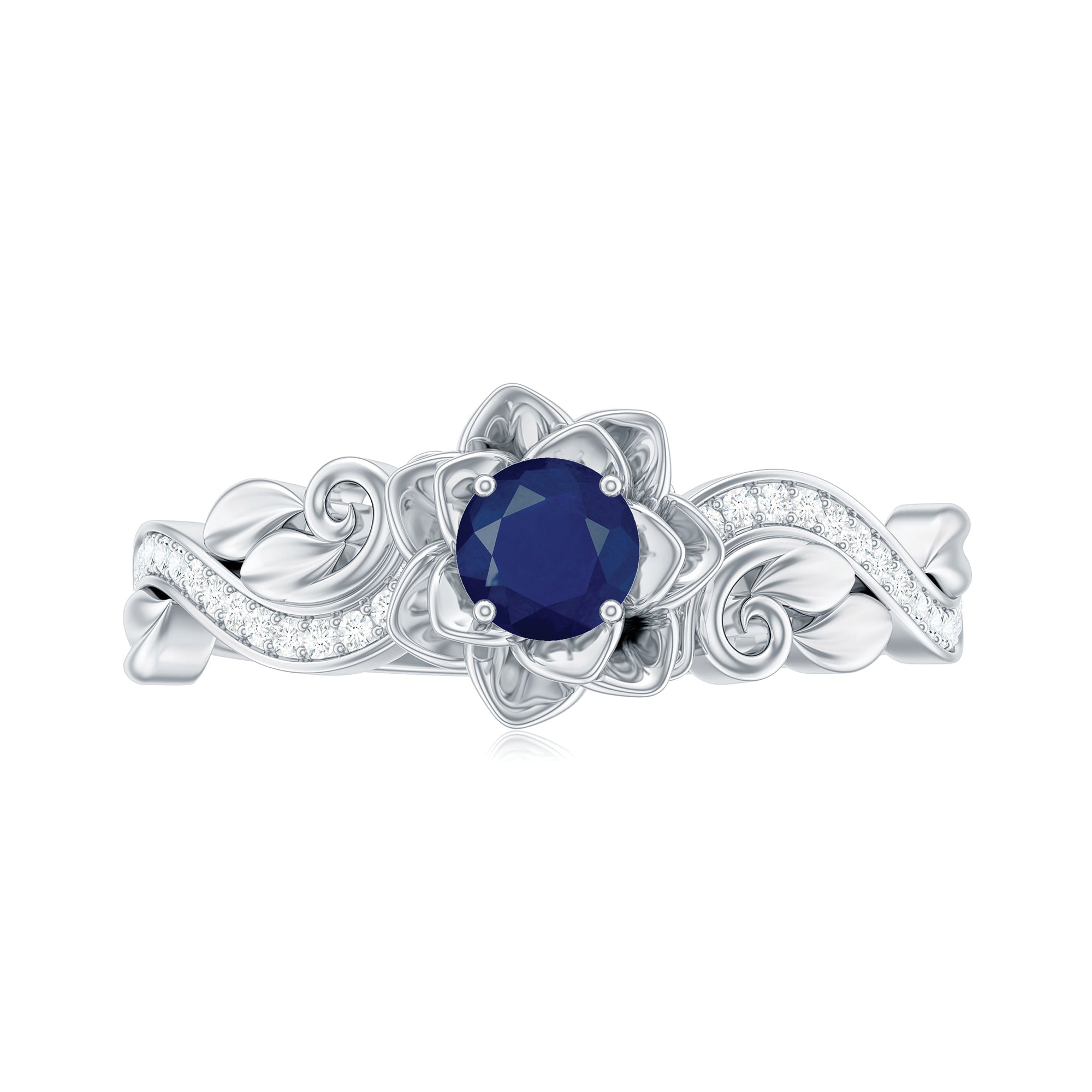 Flower Inspired Blue Sapphire and Diamond Engagement Ring