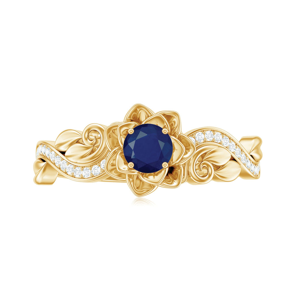 Flower Inspired Blue Sapphire and Diamond Engagement Ring