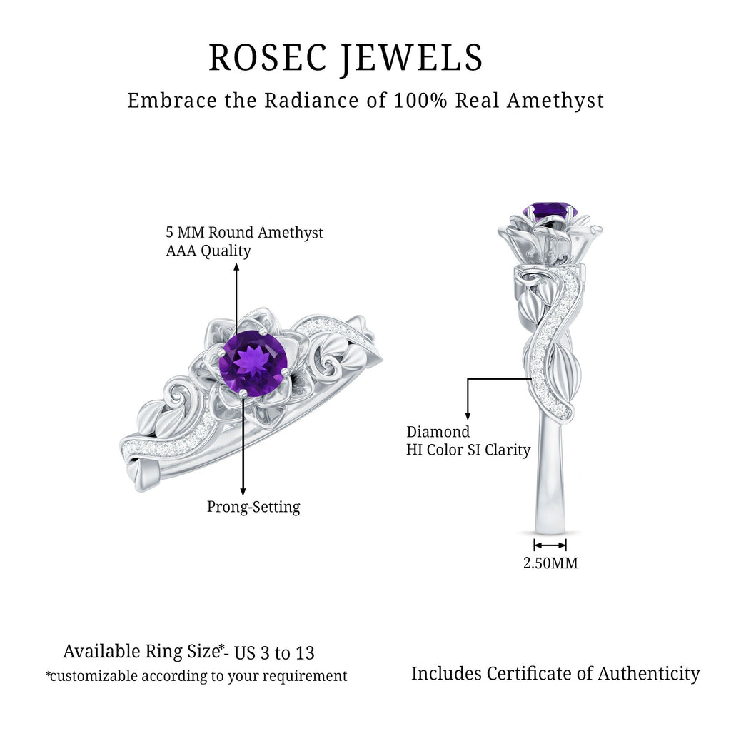 1/2 CT Floral Inspired Amethyst and Diamond Engagement Ring
