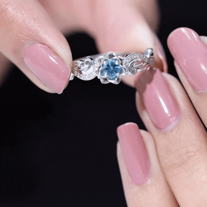 5mm Round Shape London Blue Topaz Nature Inspired Engagement Ring with Diamond