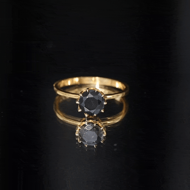 Lab-Created Black Diamond Solitaire Ring in Lotus Basket Setting