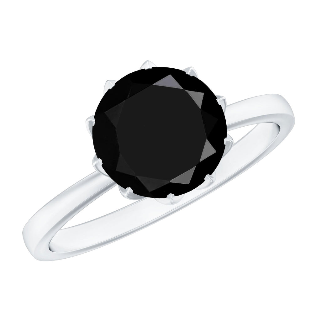 Lab-Created Black Diamond Solitaire Ring in Lotus Basket Setting