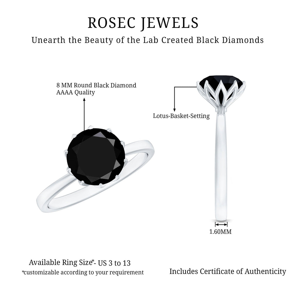 Lab-Created Black Diamond Solitaire Ring in Lotus Basket Setting