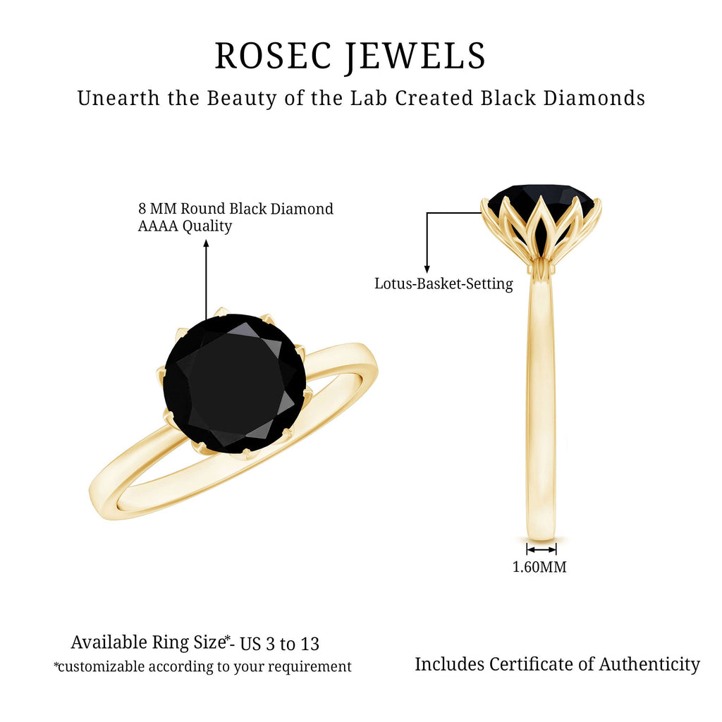 Lab-Created Black Diamond Solitaire Ring in Lotus Basket Setting