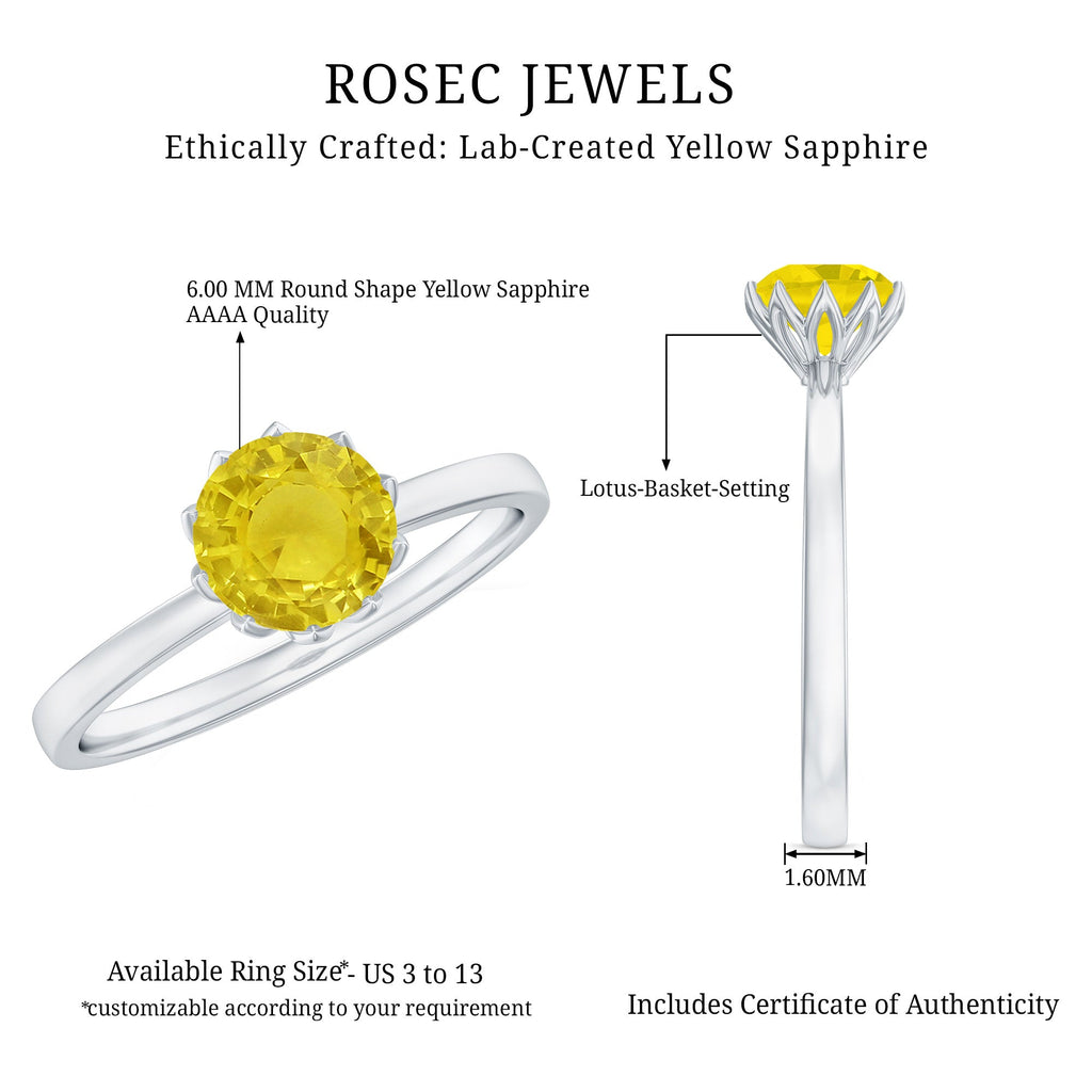 Lotus Basket Set Created Yellow Sapphire Solitaire Ring