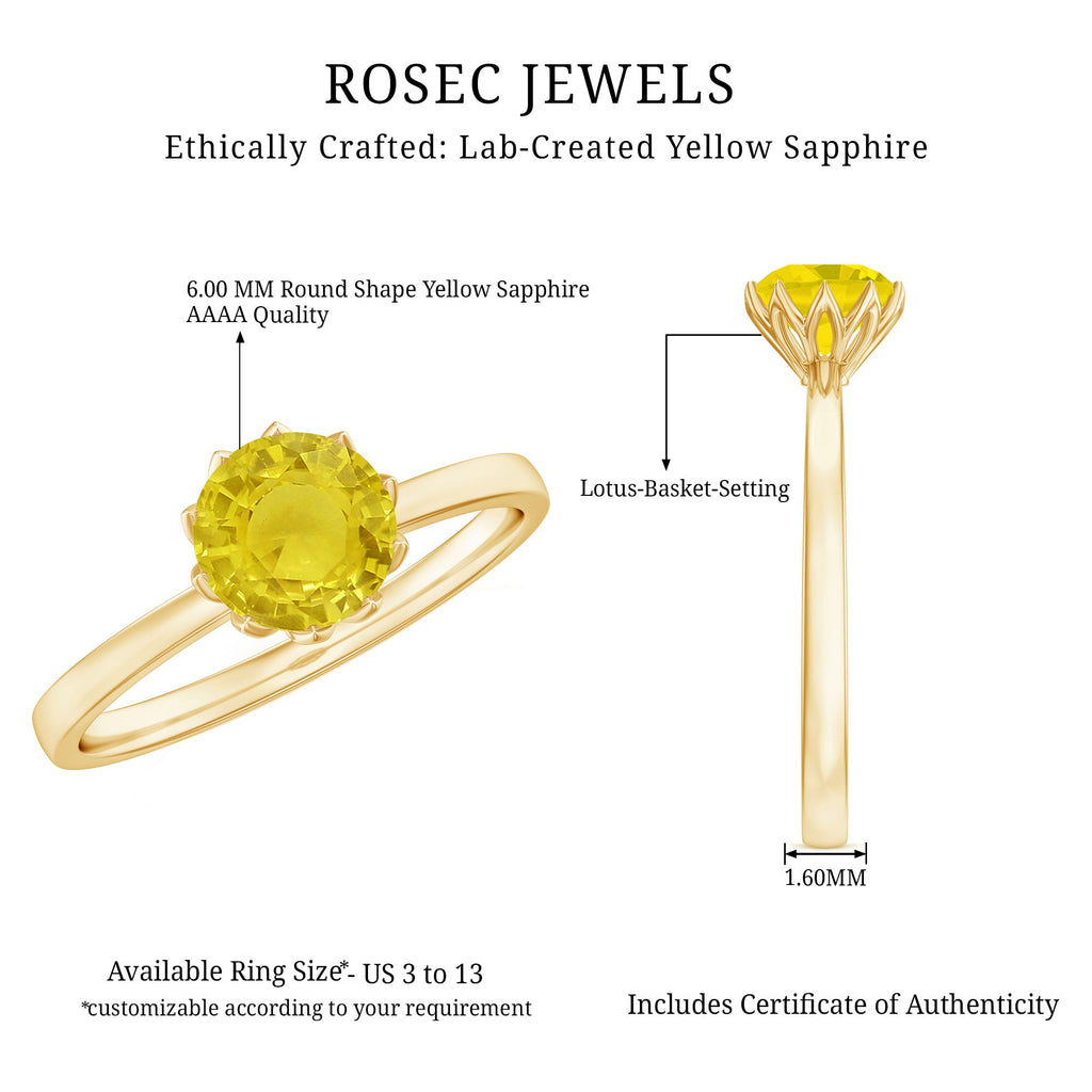 Lotus Basket Set Created Yellow Sapphire Solitaire Ring