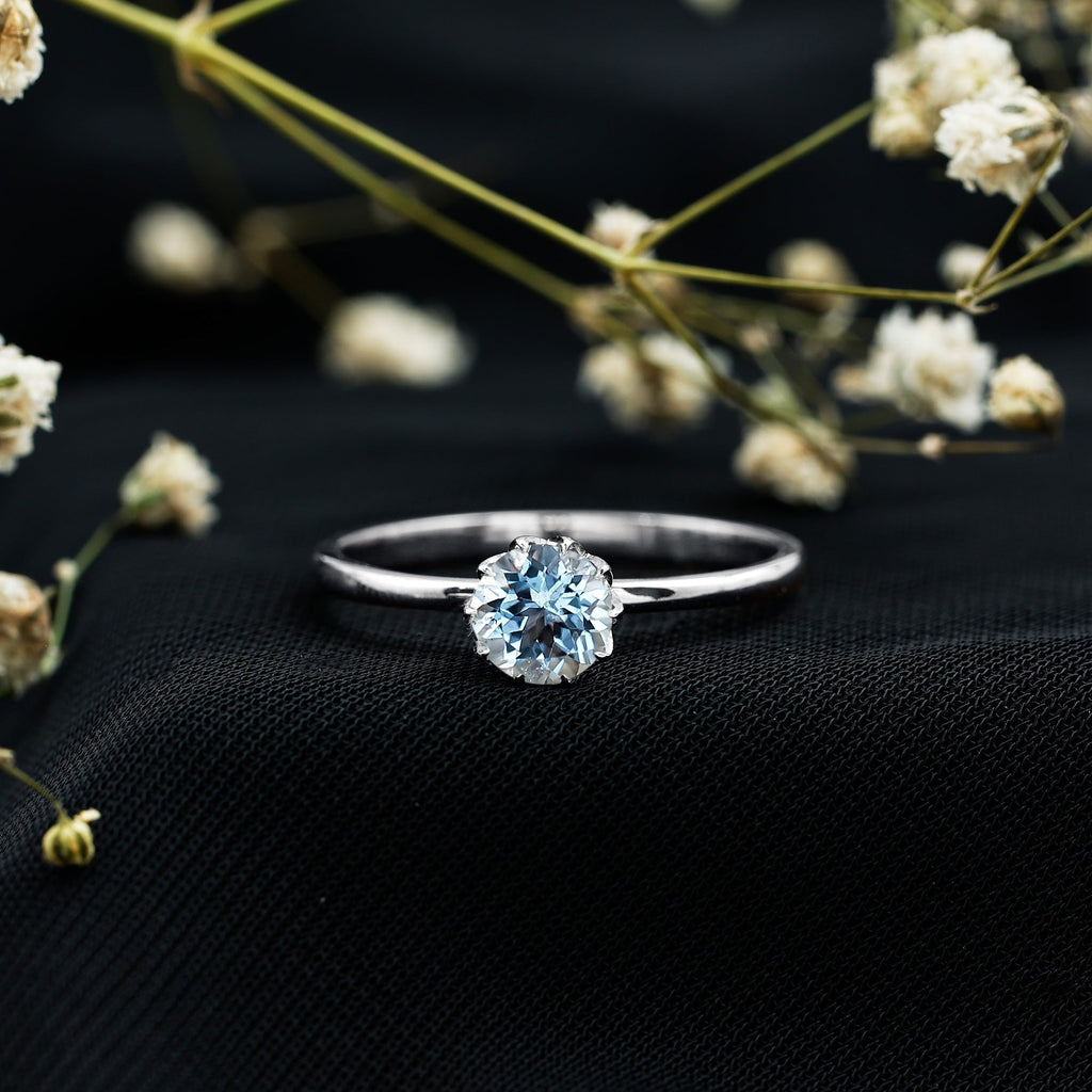 6MM Round Cut Aquamarine Solitaire Engagement Ring
