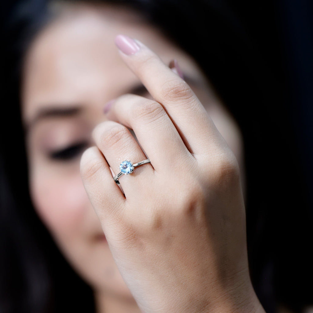 6MM Round Cut Aquamarine Solitaire Engagement Ring
