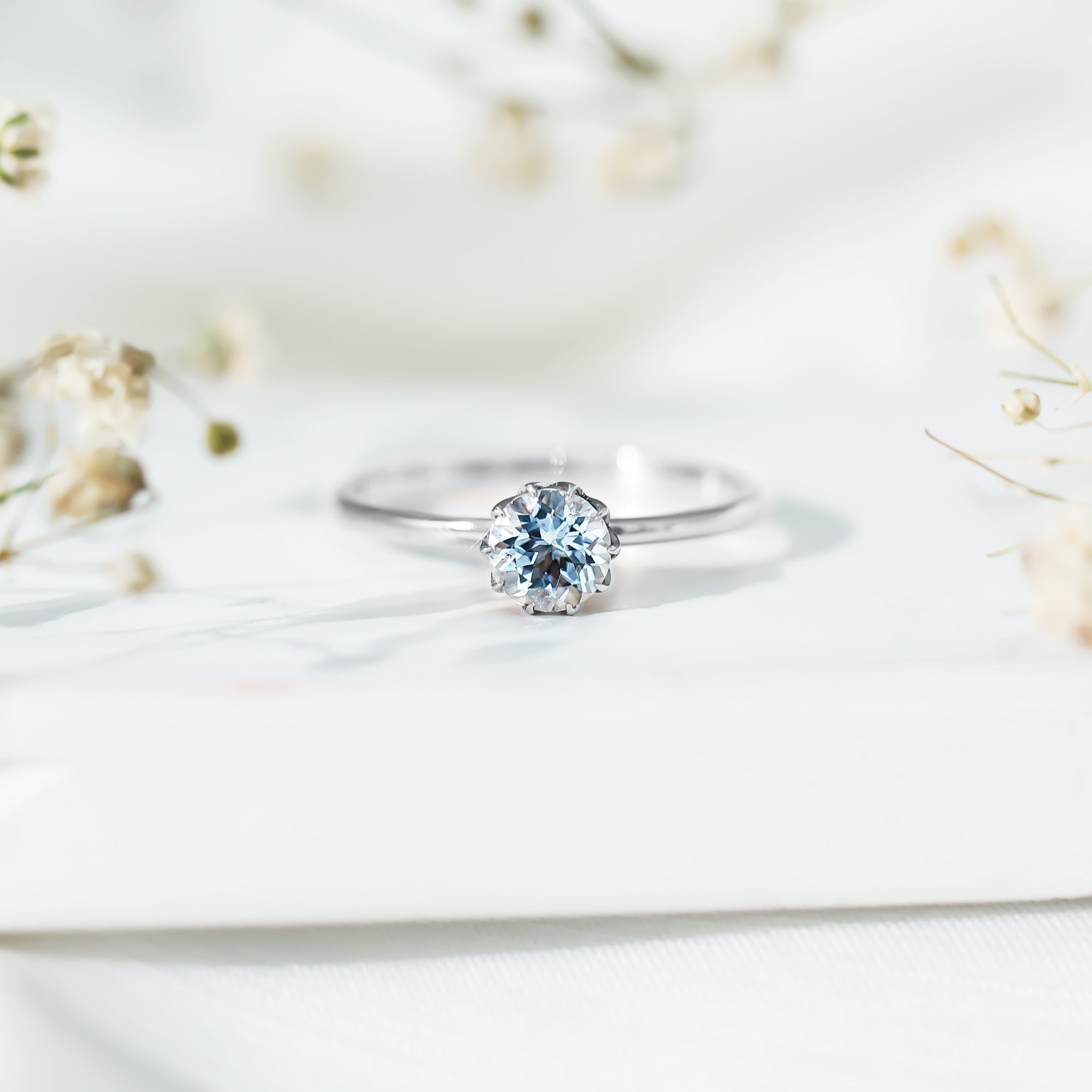 6MM Round Cut Aquamarine Solitaire Engagement Ring