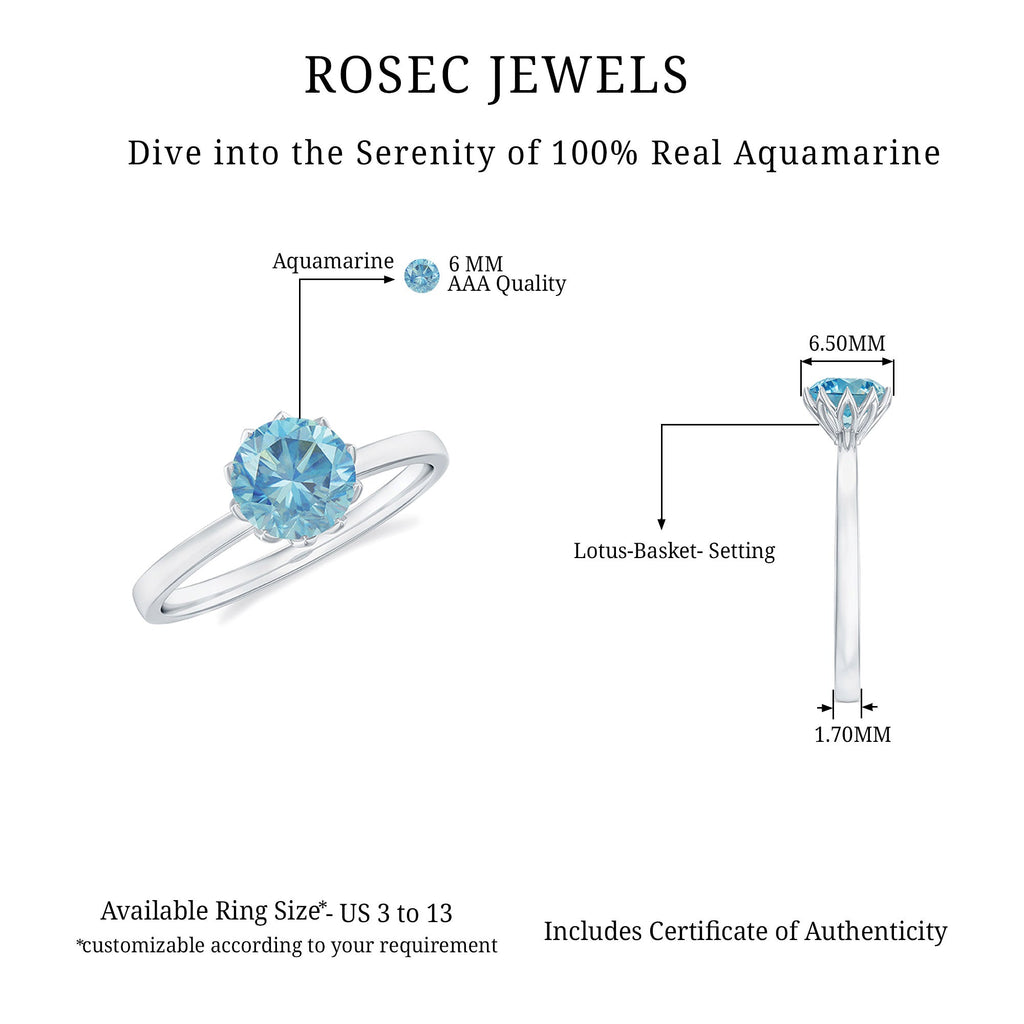 6MM Round Cut Aquamarine Solitaire Engagement Ring