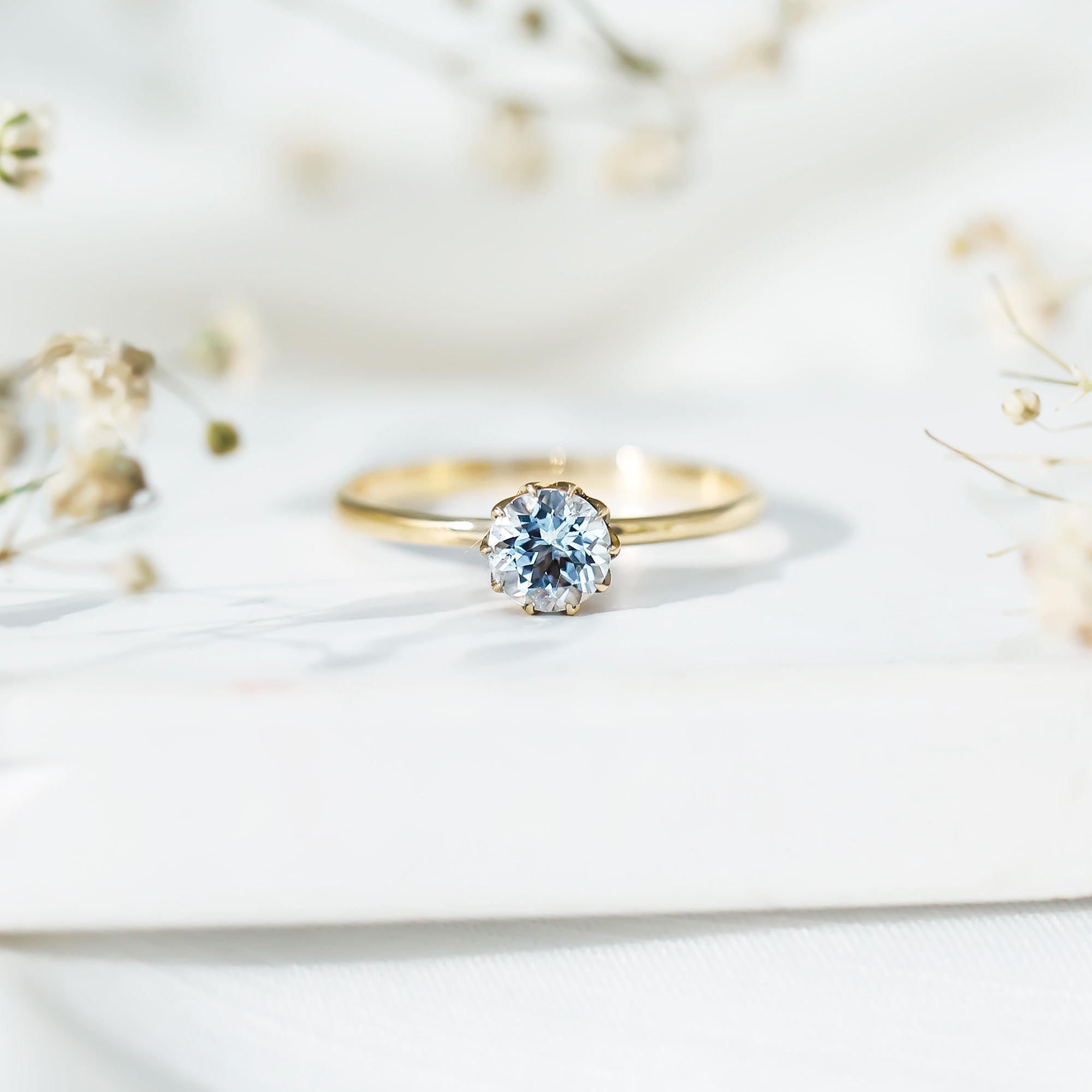 6MM Round Cut Aquamarine Solitaire Engagement Ring