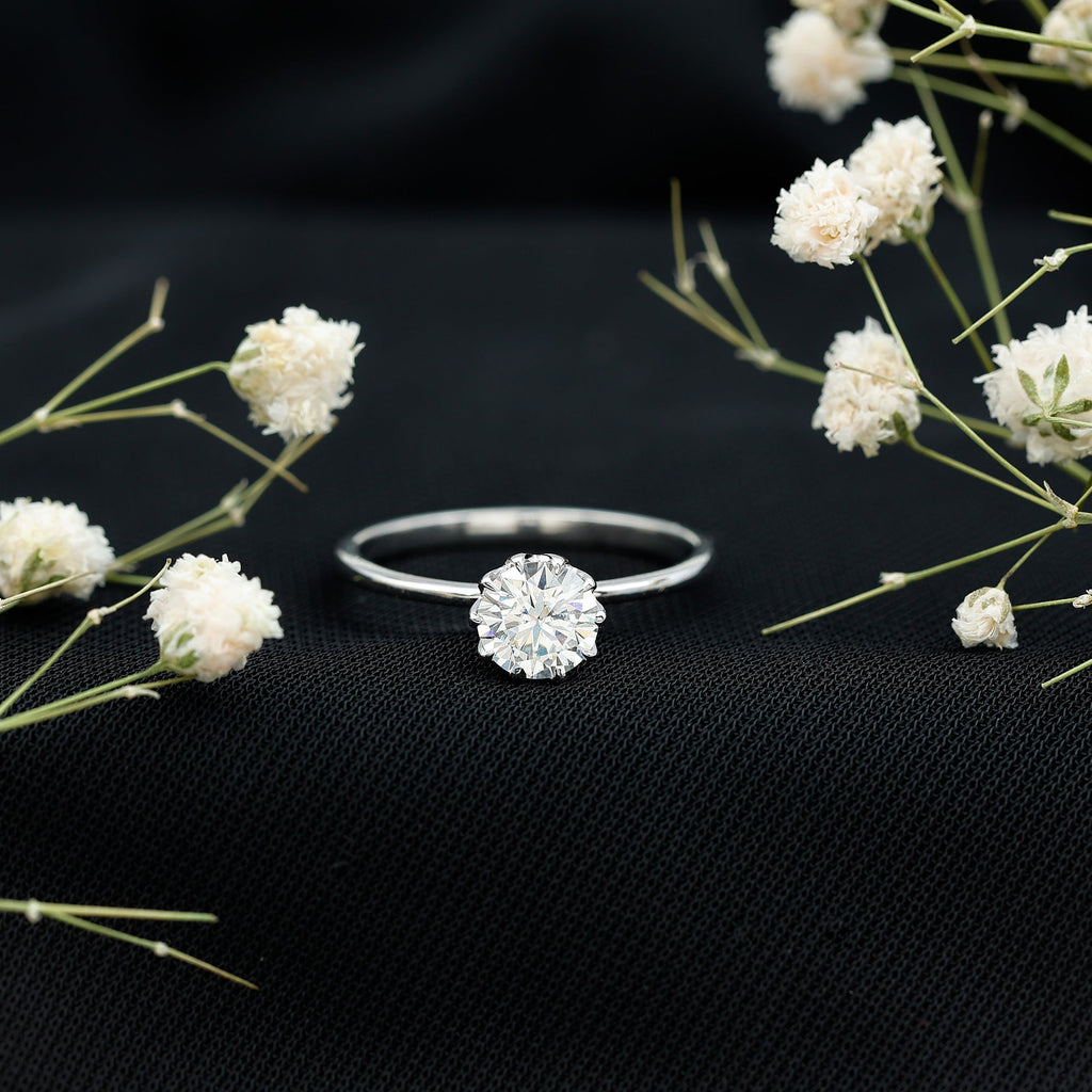1 CT Moissanite Solitaire Ring in Lotus Basket Setting