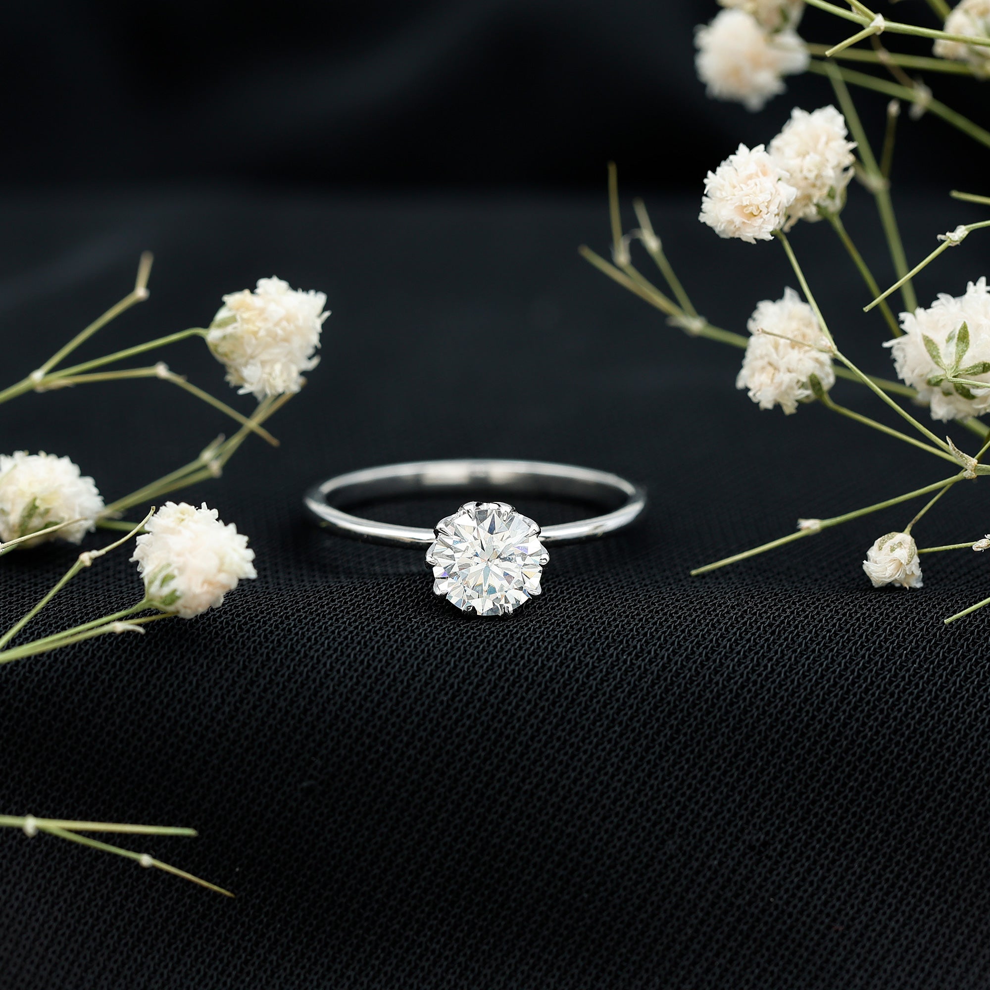 1 CT Moissanite Solitaire Ring in Lotus Basket Setting