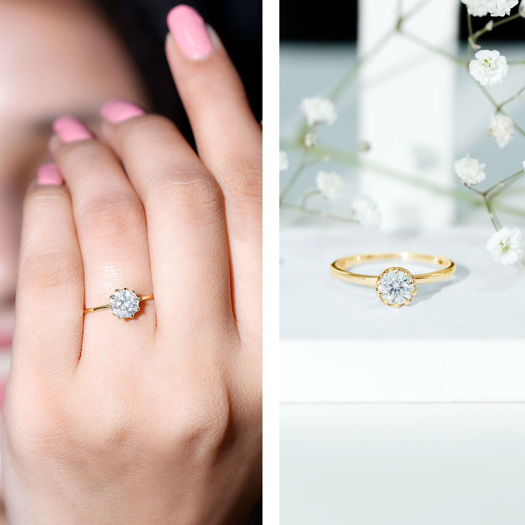 1 CT Moissanite Solitaire Ring in Lotus Basket Setting