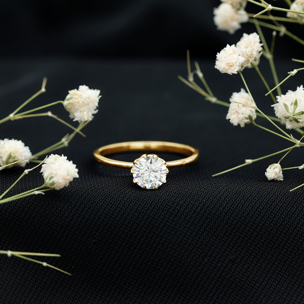 1 CT Moissanite Solitaire Ring in Lotus Basket Setting
