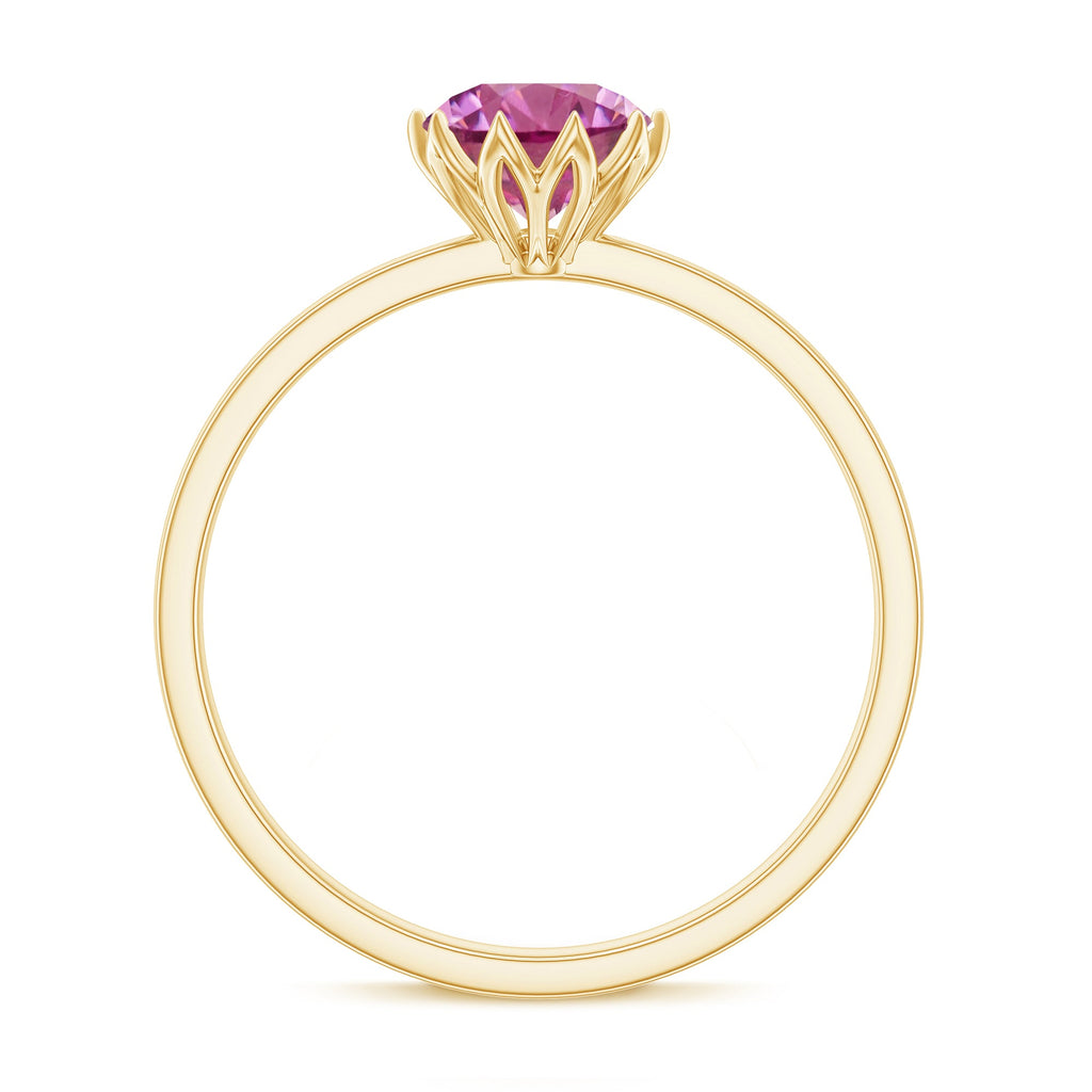 Natural Pink Tourmaline Solitaire Ring in Lotus Basket Setting