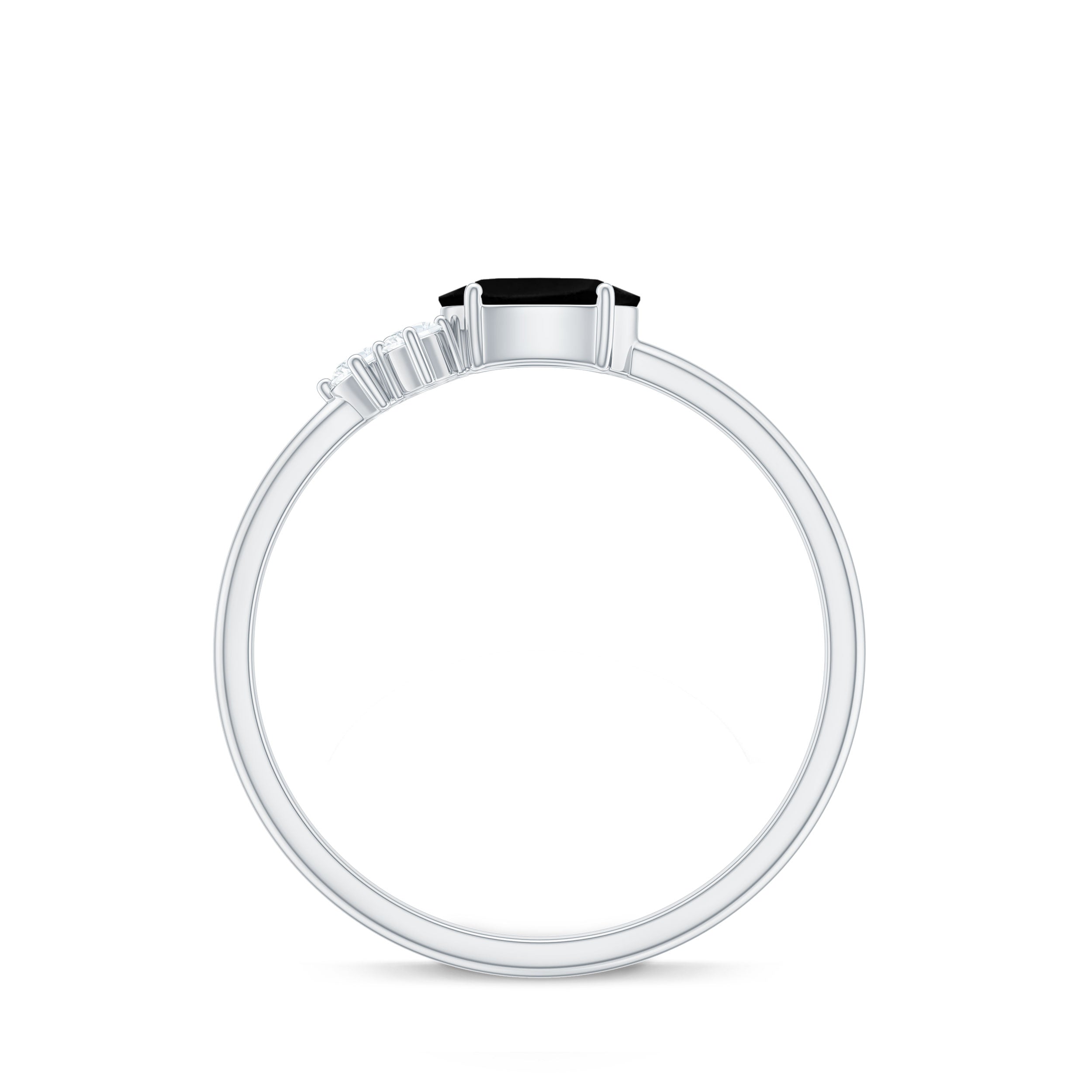 4x6mm Oval Cut Black Onyx Minimal Promise Ring with Diamond Trio