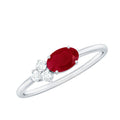 Oval Cut Ruby Promise Ring with Diamond Trio