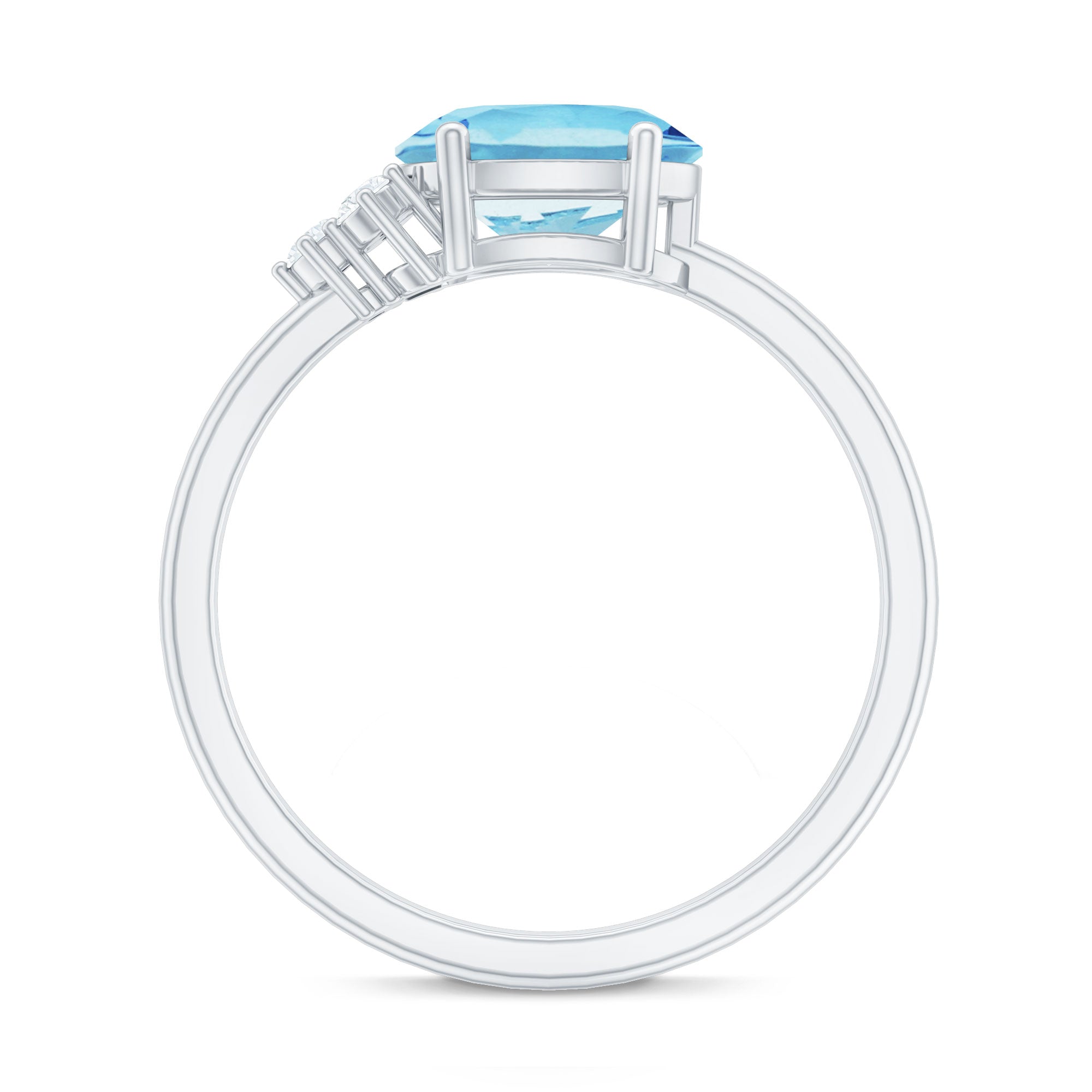 1/2 CT Oval Cut Aquamarine Promise Ring with Diamond Trio