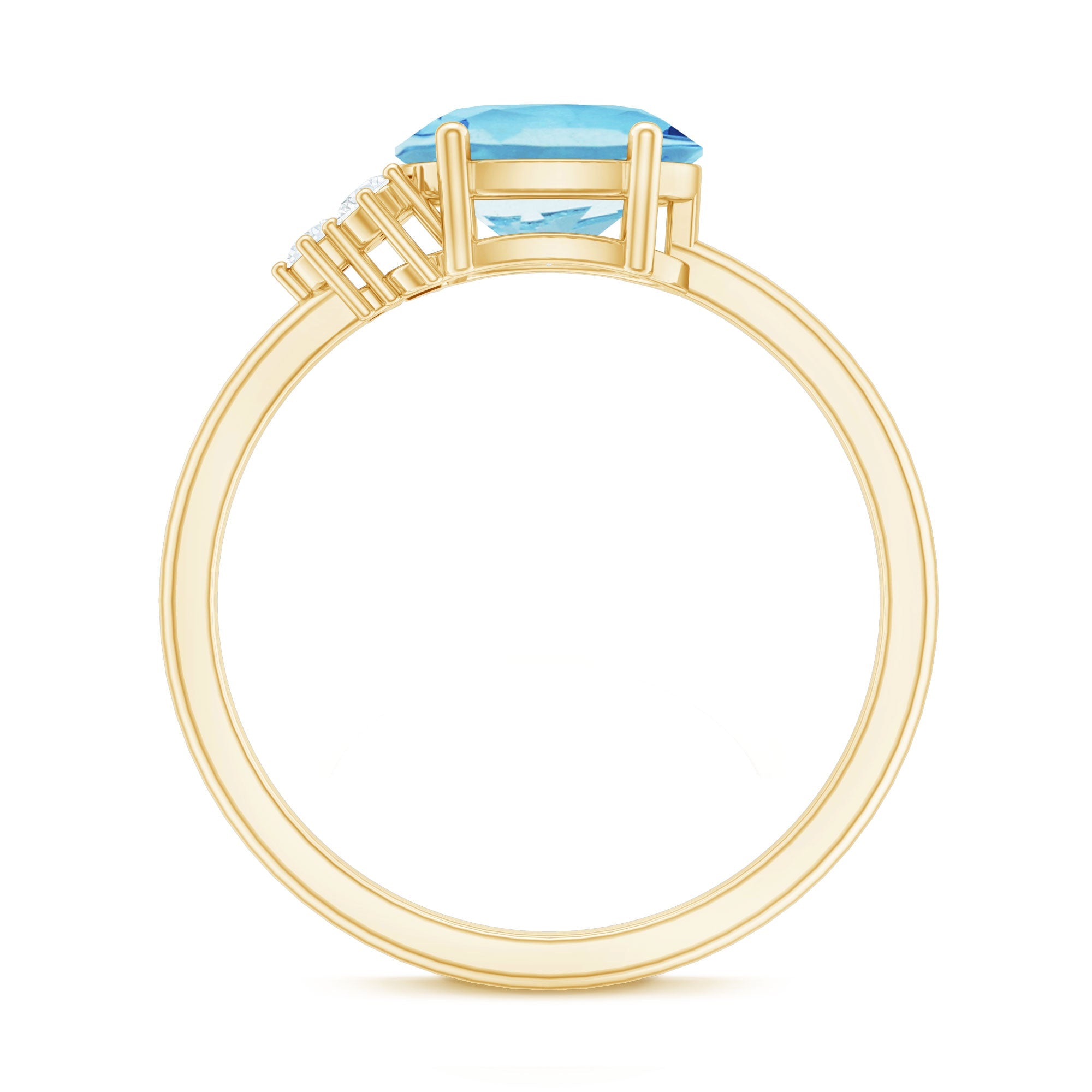 1/2 CT Oval Cut Aquamarine Promise Ring with Diamond Trio