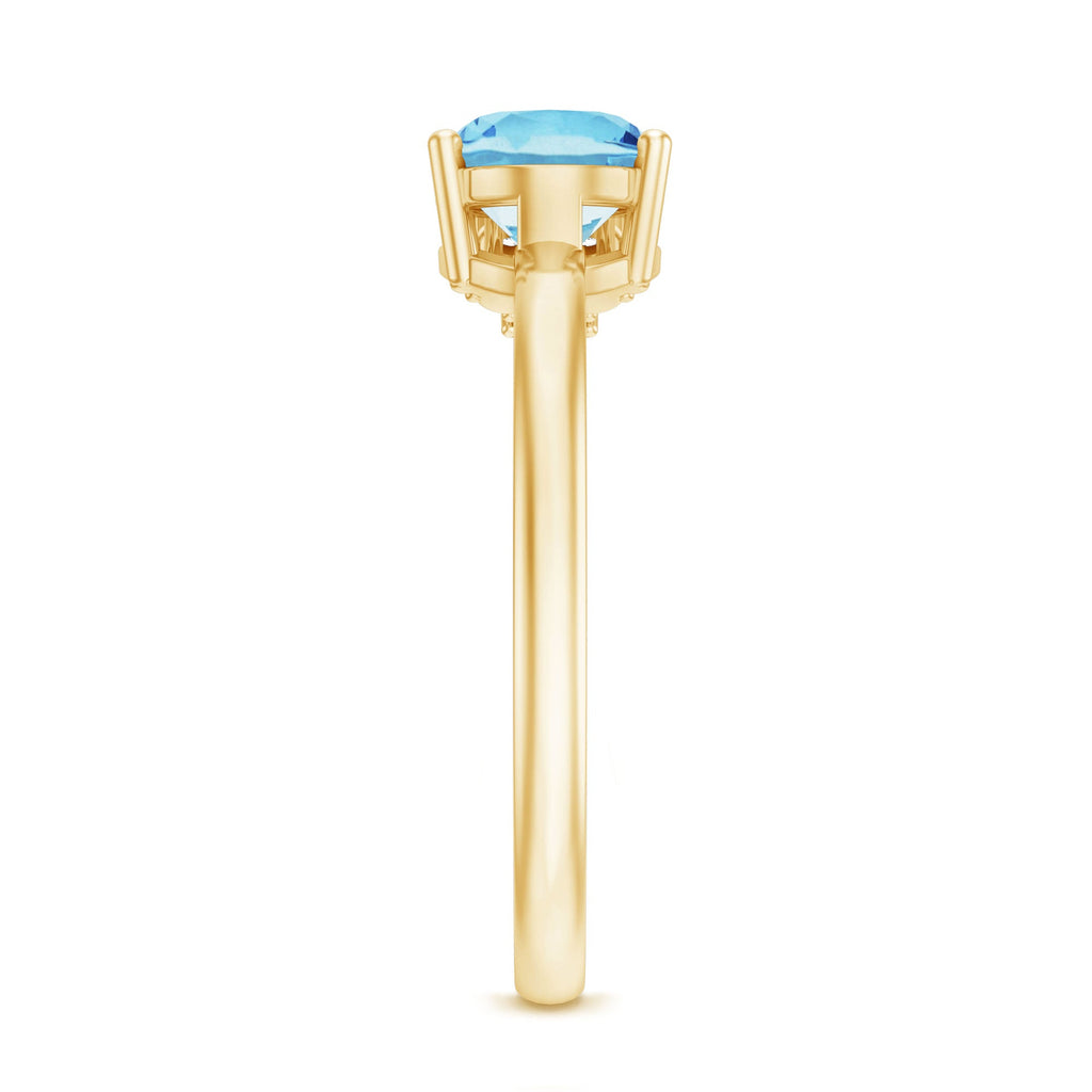 1/2 CT Oval Cut Aquamarine Promise Ring with Diamond Trio