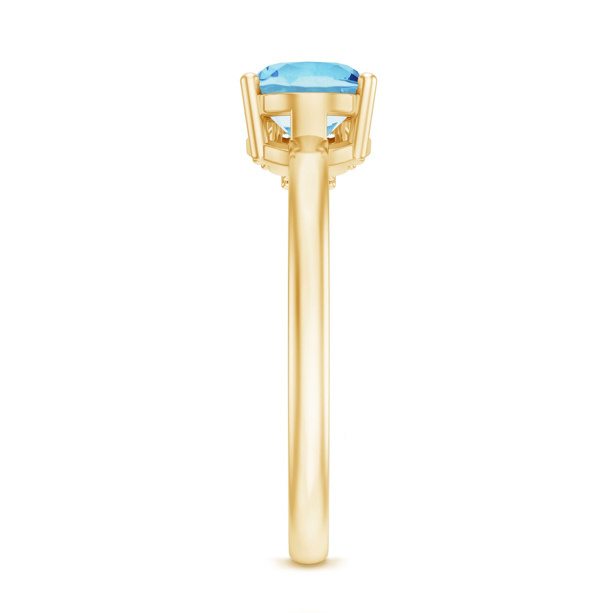 1/2 CT Oval Cut Aquamarine Promise Ring with Diamond Trio