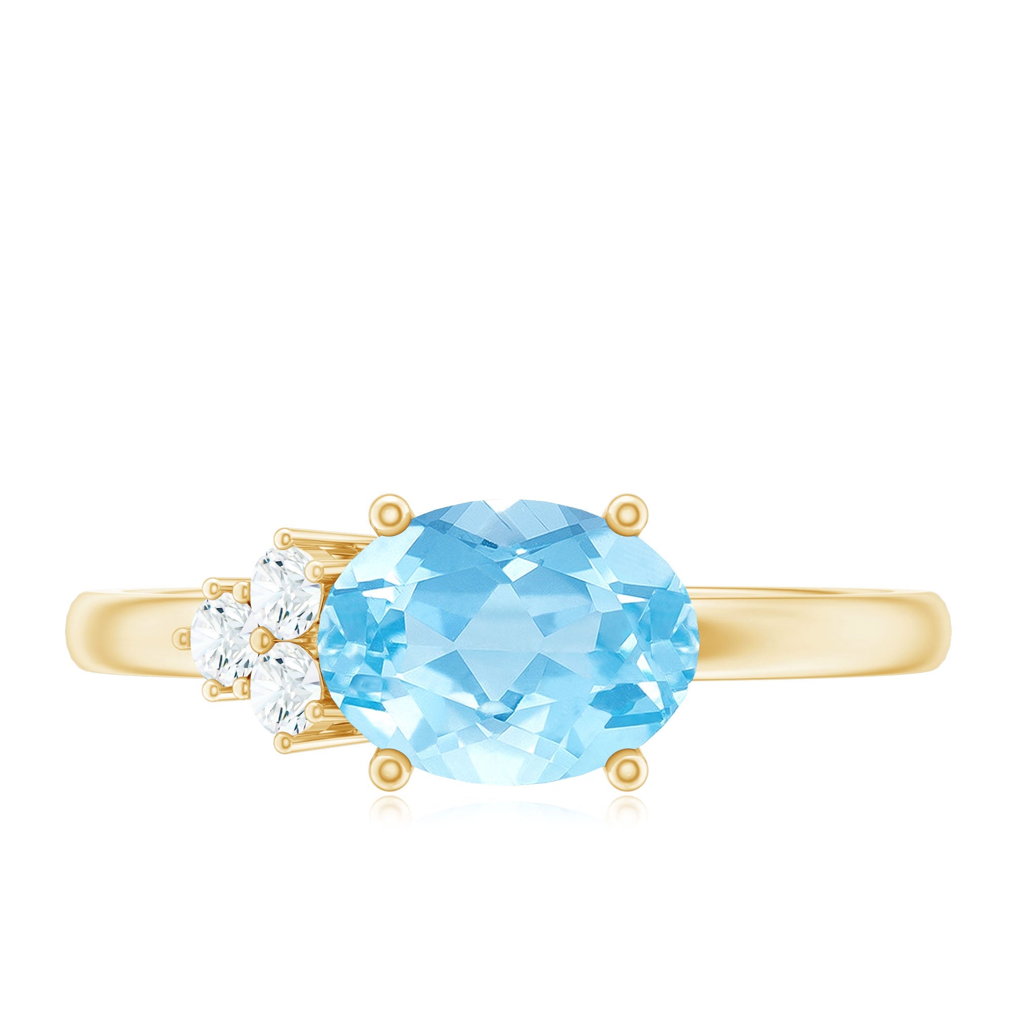 1/2 CT Oval Cut Aquamarine Promise Ring with Diamond Trio