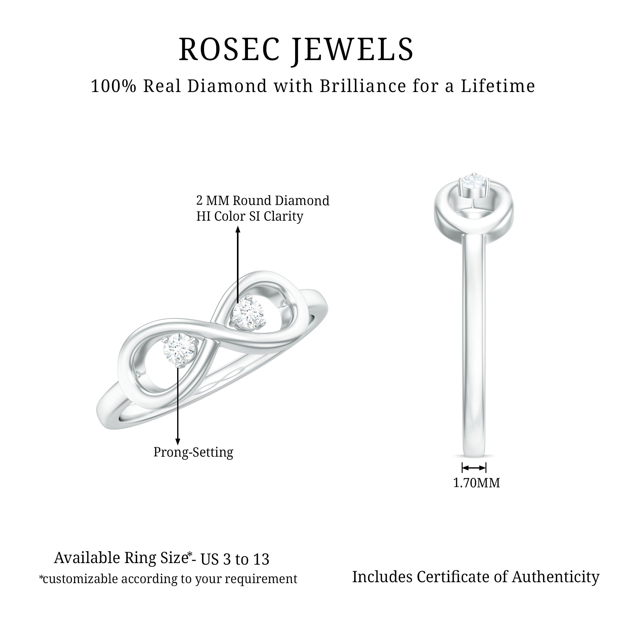 Certified Real Diamond Infinity Promise Ring for Women