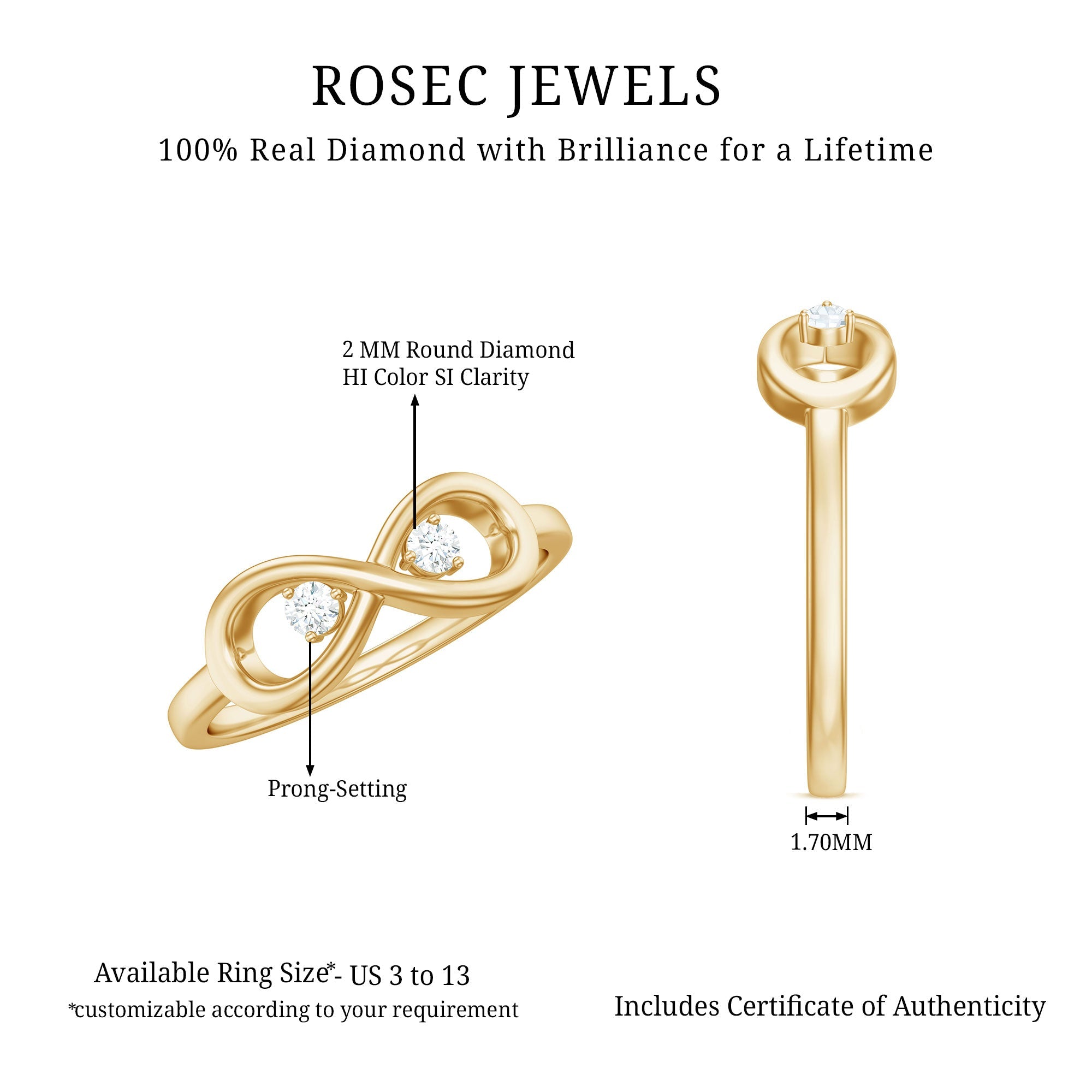 Certified Real Diamond Infinity Promise Ring for Women