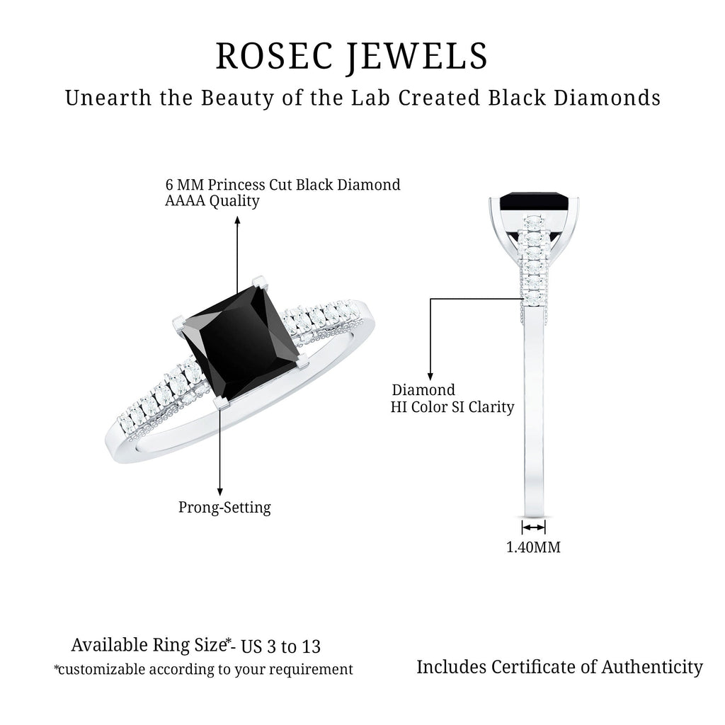 1.5 CT Solitaire Created Black Diamond Minimal Solitaire Ring with Diamond
