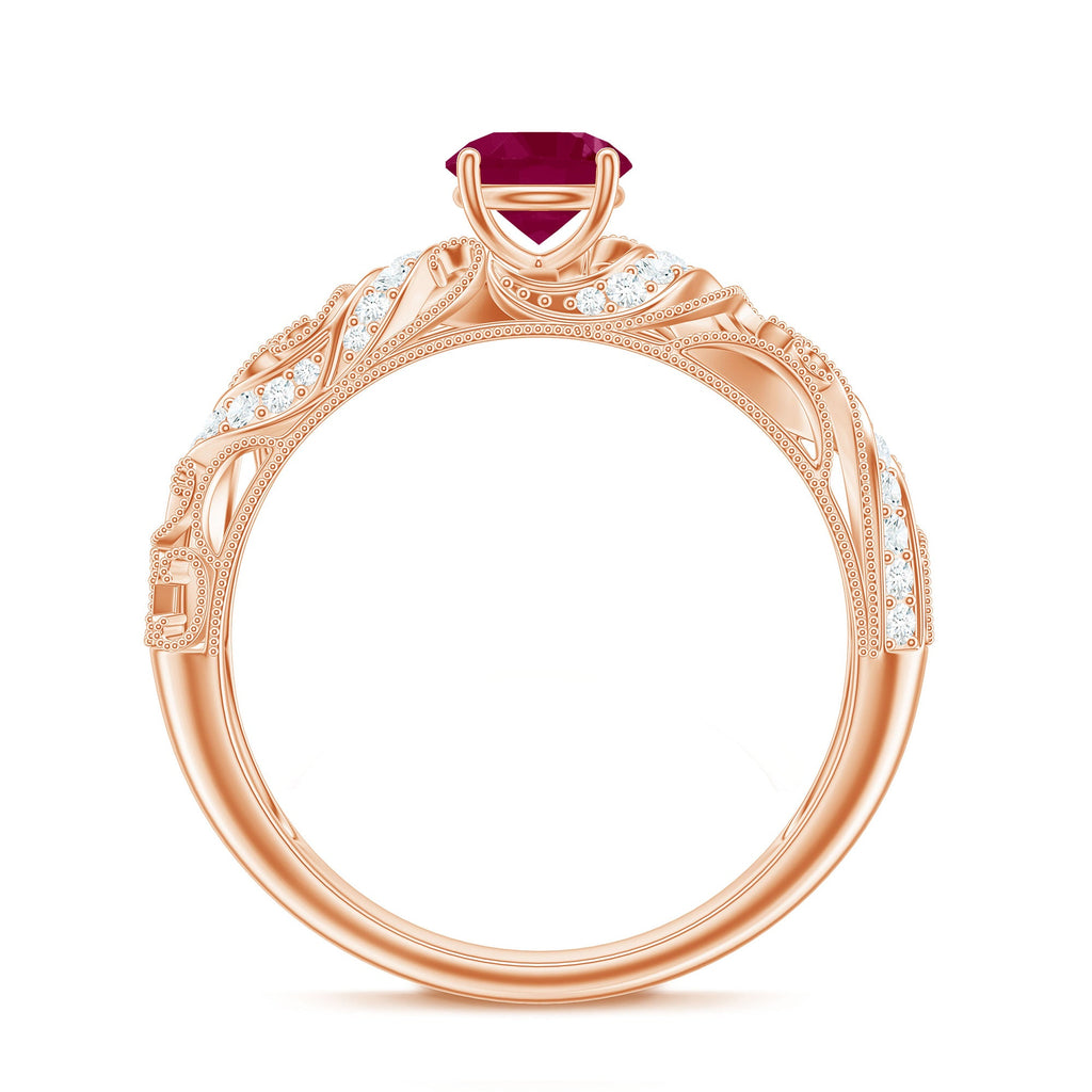 Vintage Inspired Real Ruby and Diamond Engagement Ring