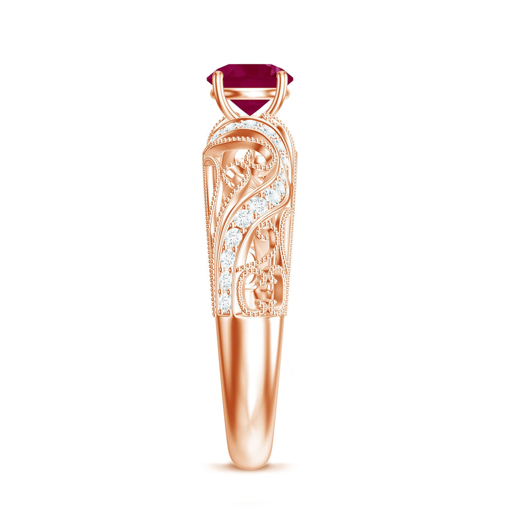 Vintage Inspired Real Ruby and Diamond Engagement Ring
